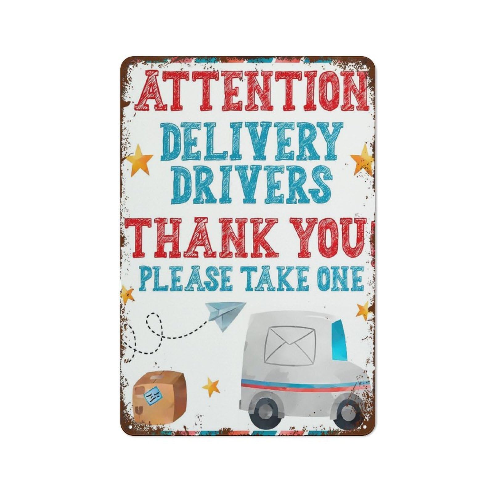SMAZDFXX Delivery Drivers Attention Thank You Please Take One for Package Funny Wall Decor Vintage Metal Tin Sign Plaque For Man Cave Bar Pub Club Home Room Poster 5.5"x8"
