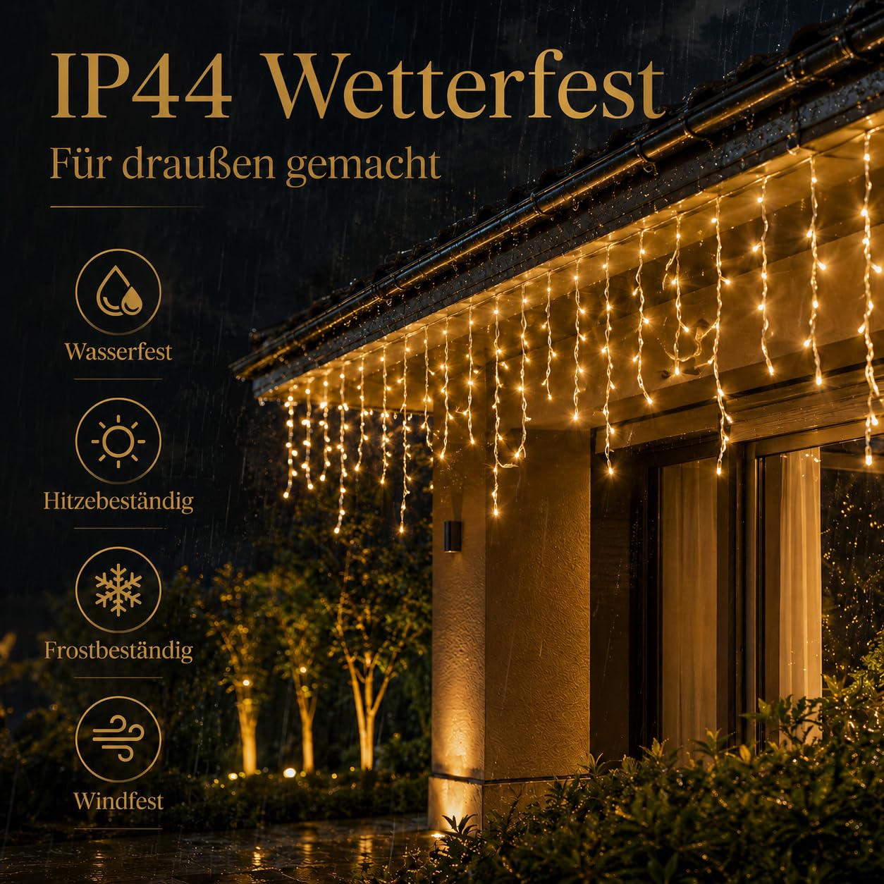 1 catena luminosa a energia solare per esterni, 5 m, 256 LED, IP44, impermeabile, con telecomando, 8 modalità, timer, per esterni, giardino, balcone, terrazza, luce bianca calda