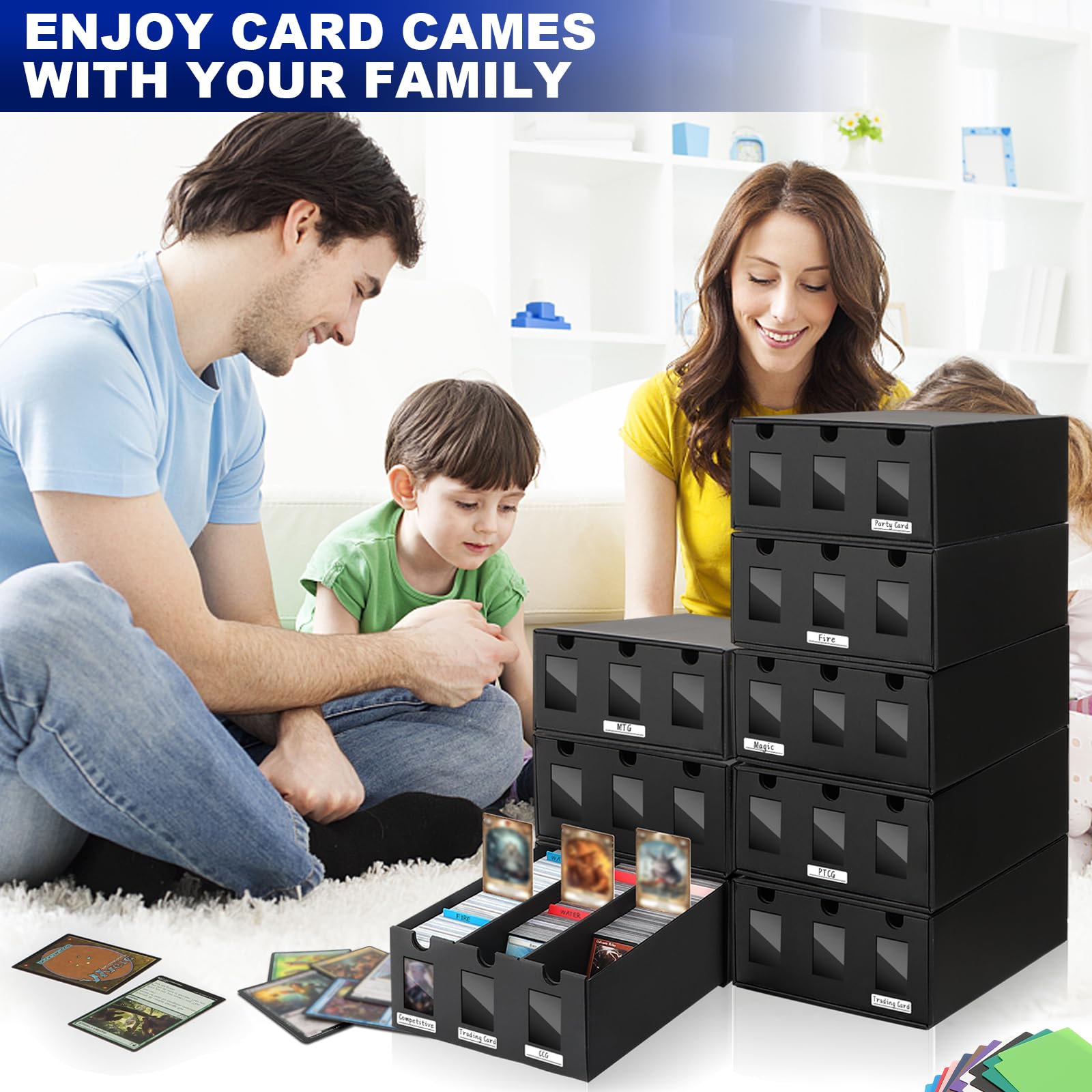 HIMOMO 24000+ Boite Rangement Carte pour Cartes à Collectionner, Rangement Carte Pokemon pour Cartes MTG Commander, TCG, PTCG avec 72 Séparateurs et Ruban à Double Face
