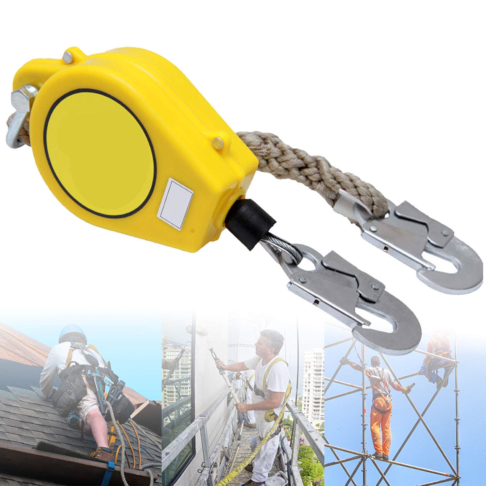 Línea de Vida autorretráctil Horizontal con Gancho de Barra de Refuerzo,cordón para Herramientas para Trabajar en Alturas,protección contra caídas,Carga 330 LB,Doble Carcasa: termoplástico + ale