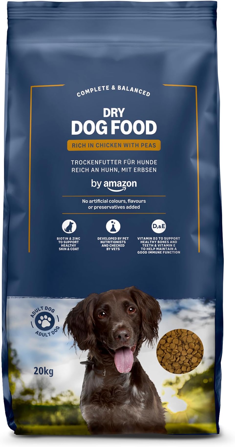 by Amazon - Complete Dry Dog Food for Adult Dogs, Rich in Chicken with Peas, 1 Pack of 20kg