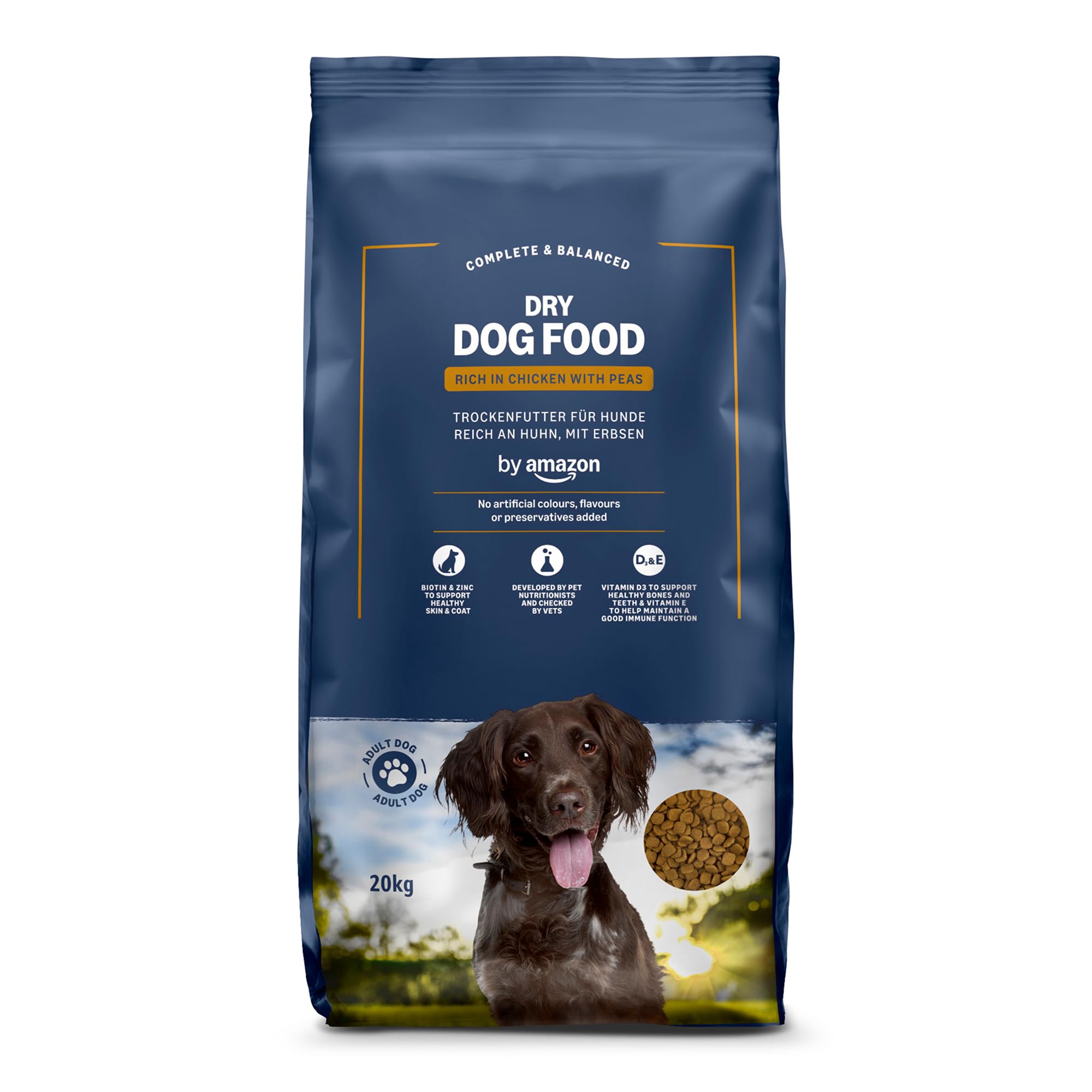 by Amazon - Alimento seco completo para perro adulto rico en pollo con guisantes, 20 kg (Paquete de 1)