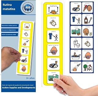 Autism Supplies and Developments Tablero Rutina Matutina - Mañana Tranquila y Sin Estrés - Juguetes Autismo - CAA - Regalos Niños - 12 Pictogramas en Español
