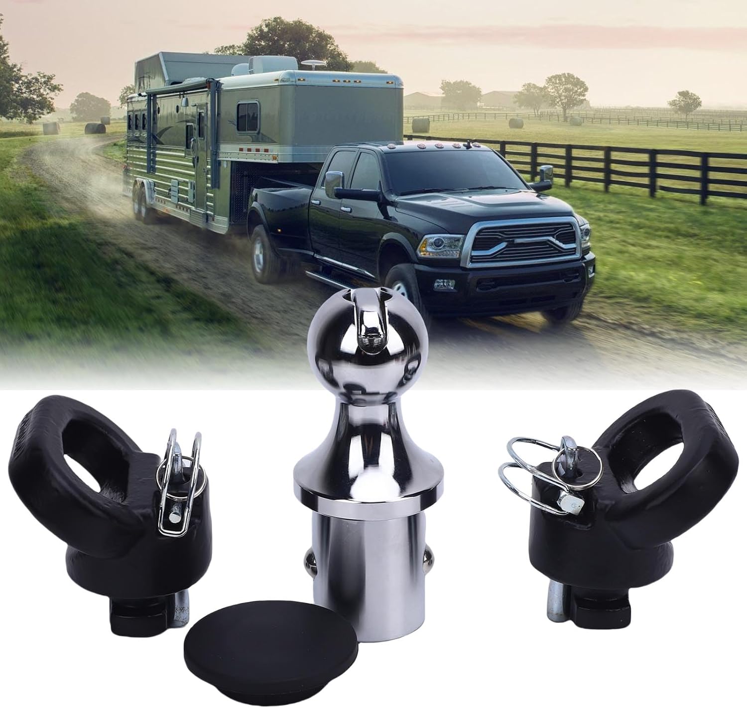 Qqmora Gooseneck Hitch Ball Kit 2 5/16 Inch Heavy Duty Towing Solution with Safety Chain Anchors for 2500 3500 2013 2025 Trucks Alloy Steel Chrome Plated 30000LBS
