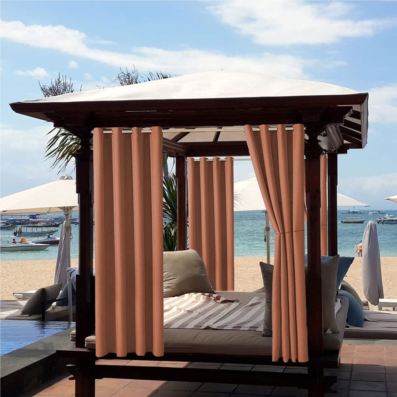 RDJSHOP Rideaux Imperméable D'extérieur, 2 Pièces Rideau Occultant avec Oeillet Rideau Isolant Thermiques pour Pergola, Porche Avant, Cabanon, Gazebo, Chambre,Orange-213x241cm(WxH)