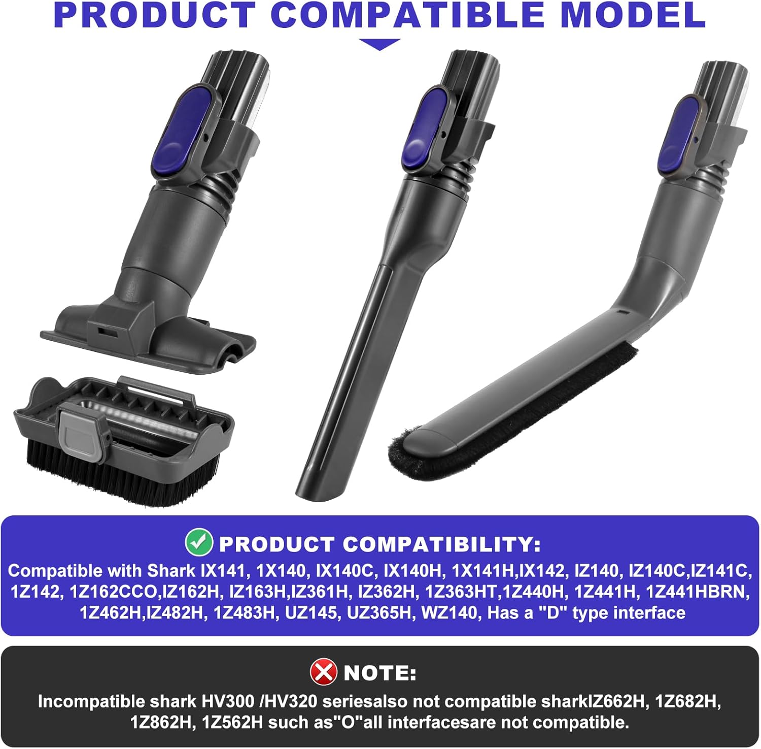 IX141 Vacuum Crevice Tool Brush Replacement Parts Compatible with Shark Pet Cordless Stick IZ162H IZ361H IX140 IX141 IZ140 IZ142 UZ145 Removable Two-in-one Tool Brush Attachments for D-Shaped Vacuum