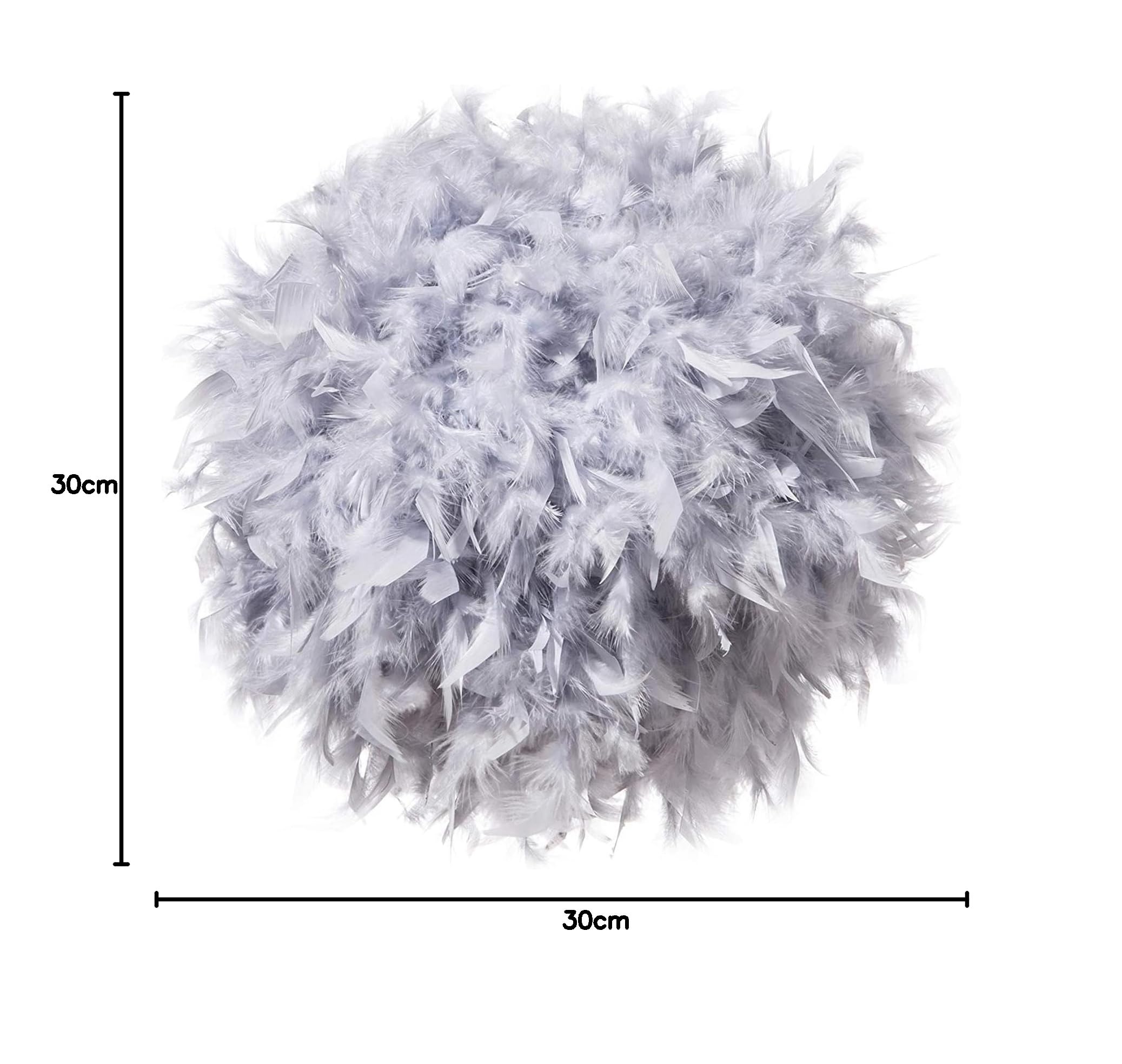 Waneway 40cm Sombra de Plumas Ligera para Lámpara de Techo, Sombra para Lámpara de Mesa o Pie, Dormitorio, Sala, Boda o Decoración, ID 30 cm, OD 40 cm, Gris