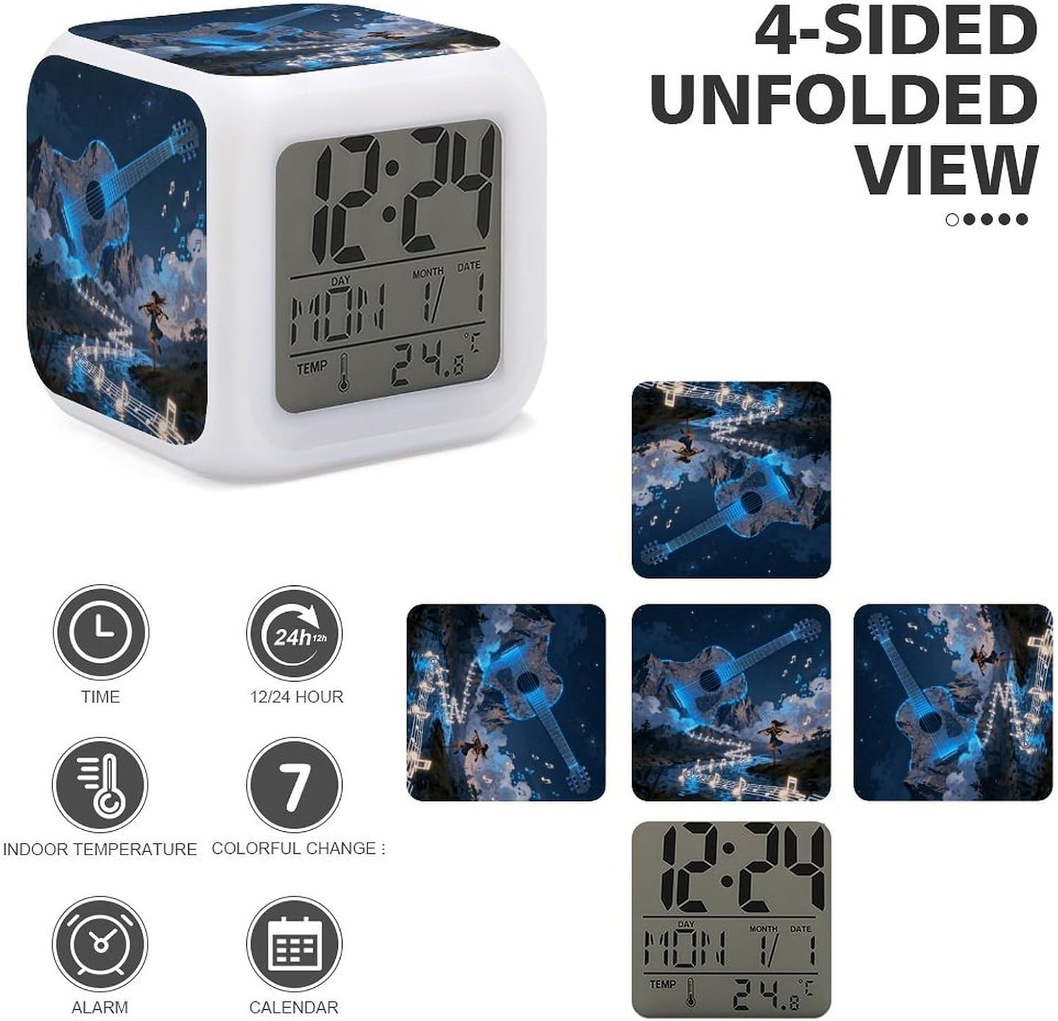 Night Light Alarm Clock, 7 Color Changing, Lyre Petal Breeze image 4