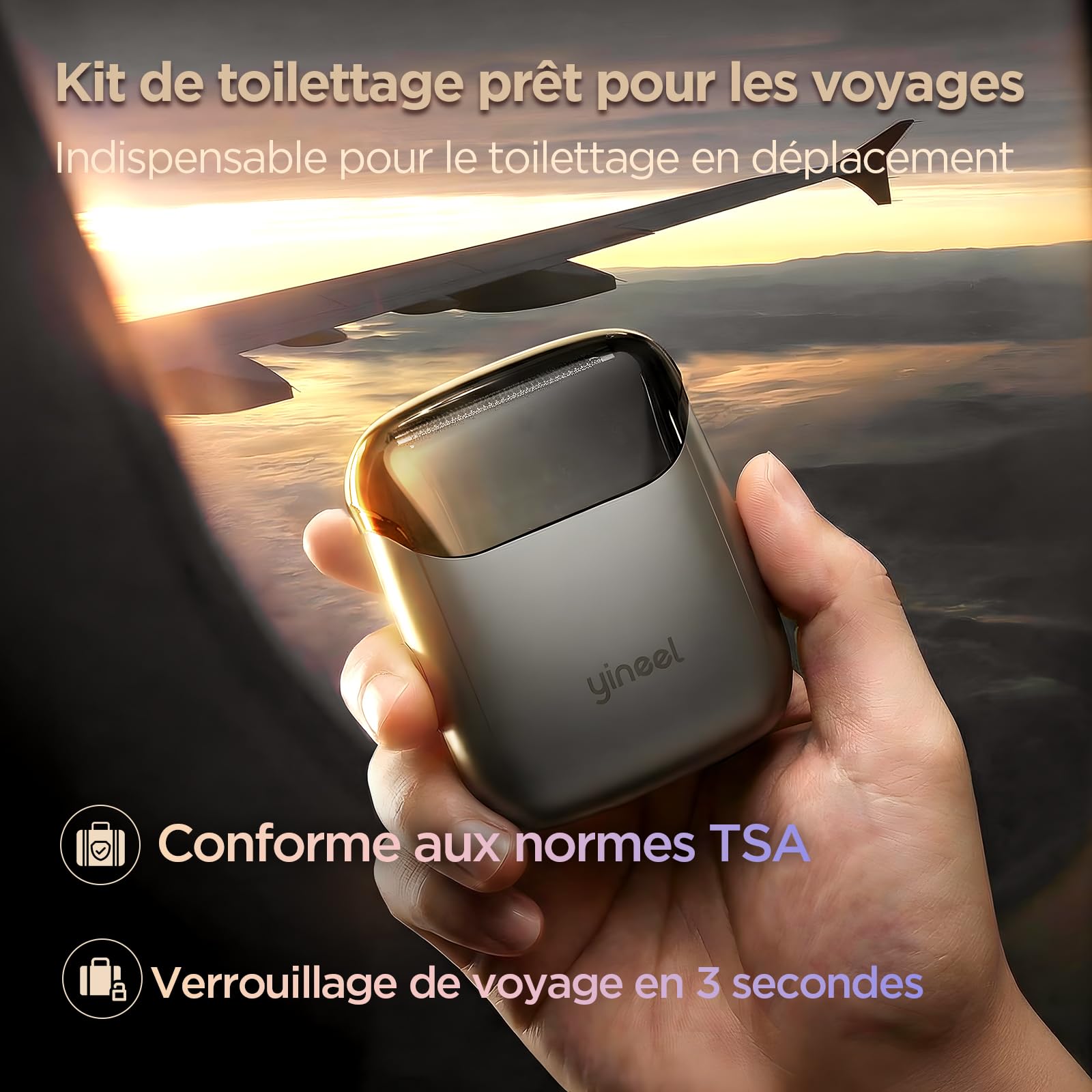 Rasoir Electriques Hommes, Yineel VT100 Mini Rasoir à Lames avec 3 Lames Flottantes, Étanche IPX7, USB-C Recharge, Compact et Portable, avec Étui de Rangement, Cadeau pour Hommes