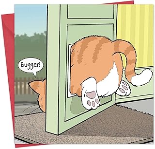 Twizler Funny Card with Fat Cat stuck in Cat Flap – Blank Card – Happy Birthday Card – Humour Card – Fathers Day Card – Mothers Day Card – New Home Card - Get Well Soon Card - Anniversary Card
