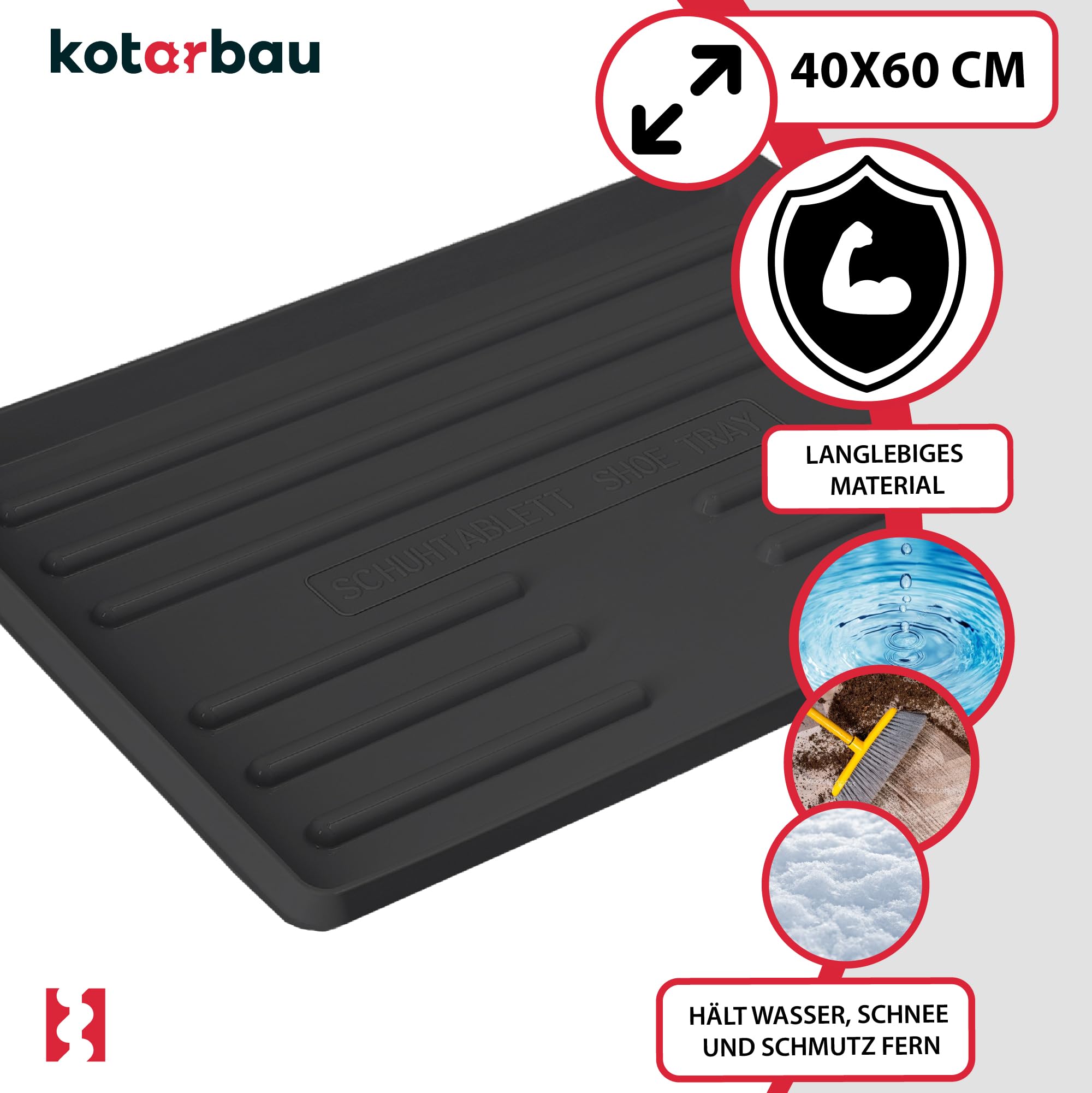 KOTARBAU® Lot De 3 Bacs D'égouttement Pour Chaussures - 60 X 40 Cm - Noir - En Plastique - Pour L'hiver