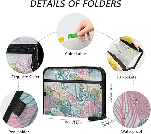 Vista 3 de Purple Stripes Flowers Expandable File Folders 13 Pockets A4 Letter Size Expanding File Organizer with Zipper Closure File Pocket Folder for