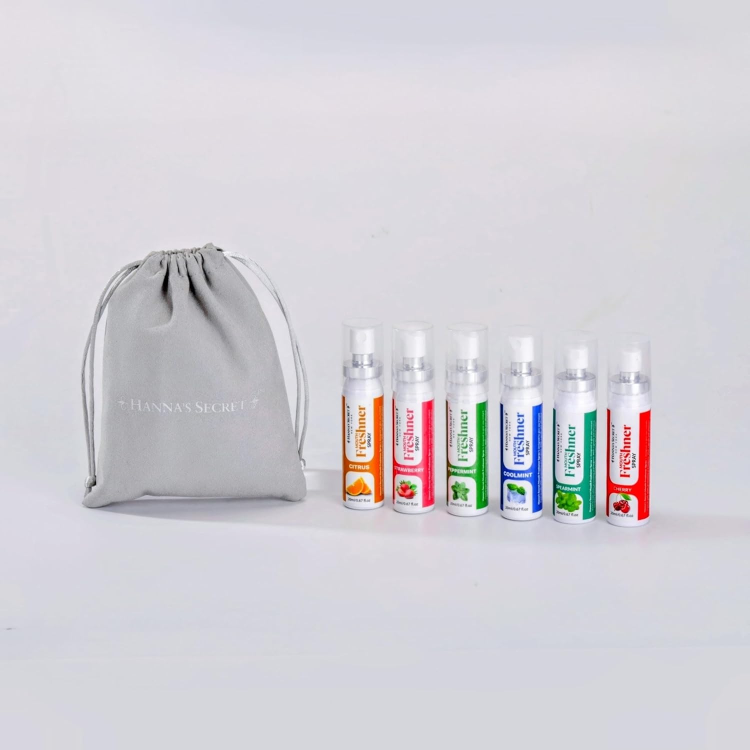 HANNAS Secret Mouth Freshener Spray | Long-Lasting Fresh Breath On-The-Go | Sugar-Free & Alcohol-Free | Natural Mint Flavor | Gentle Daily Oral Care Spray (All Mix Flavor, Pack Of 6)