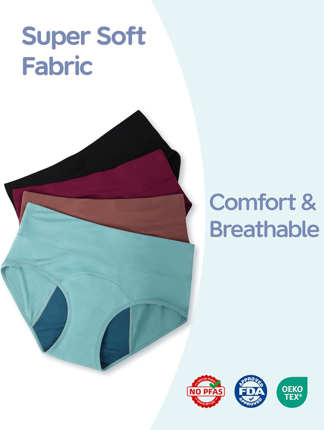 TIICHOO Period Underwear for Women Plus Size High Waisted Leak Proof Menstrual Postpartum Briefs XL-5XL Pack of 4 - Image 6