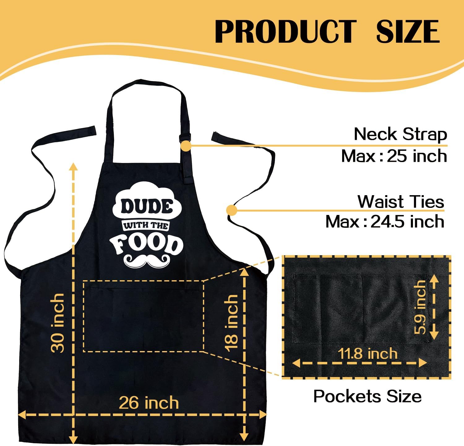 Funny BBQ Aprons Gifts - Dude with The Food - Men's Grilling Cooking Black Aprons with 2 Pockets, Adjustable Neck Strap - Birthday Grilling Gifts for Men, Dad, Husband, Boyfriend, BBQ Lover image 2