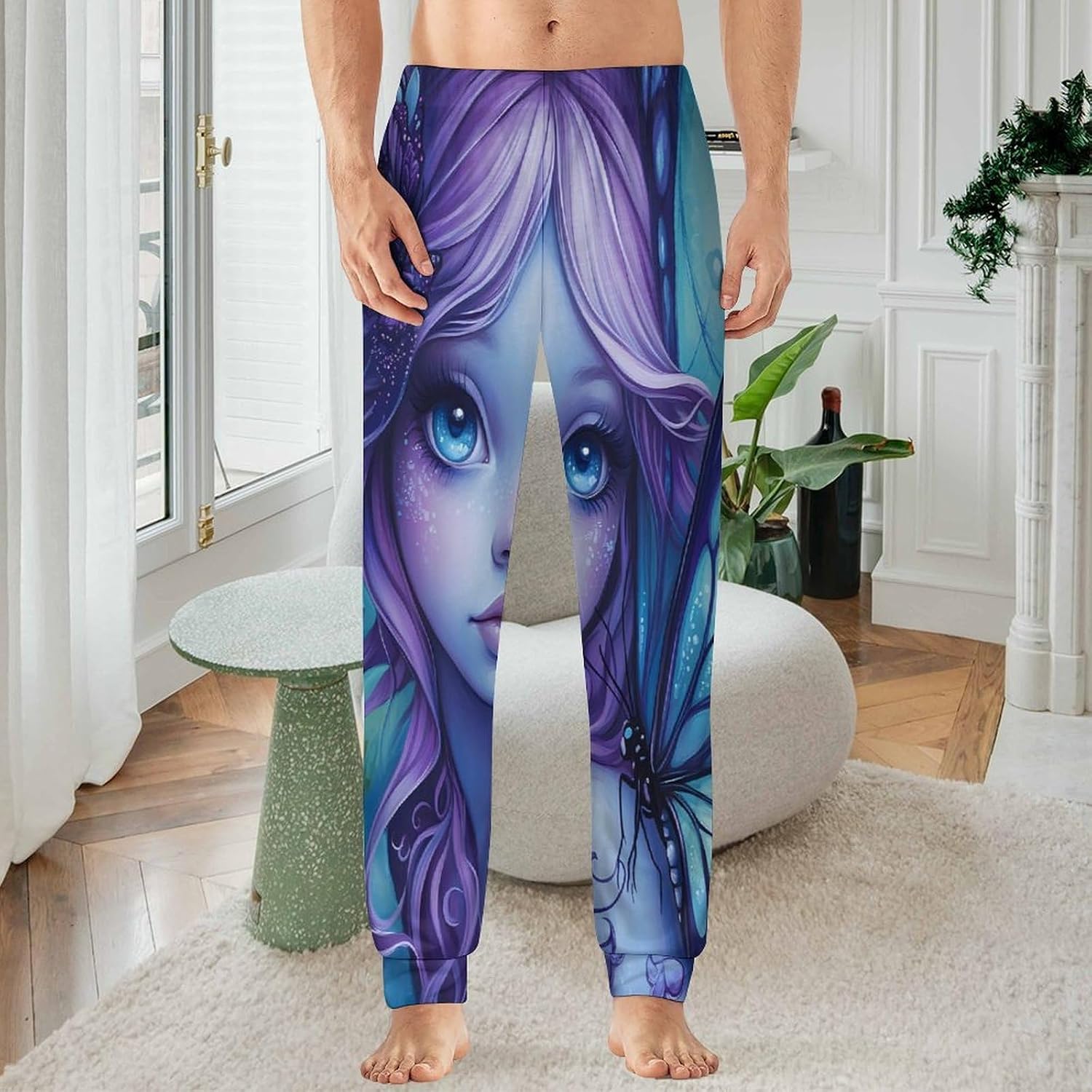 Butterfly Fairy Print Men's Pajama Pants Soft Nightwear Breathable Sleep Pajama Pants Pjs Bottoms