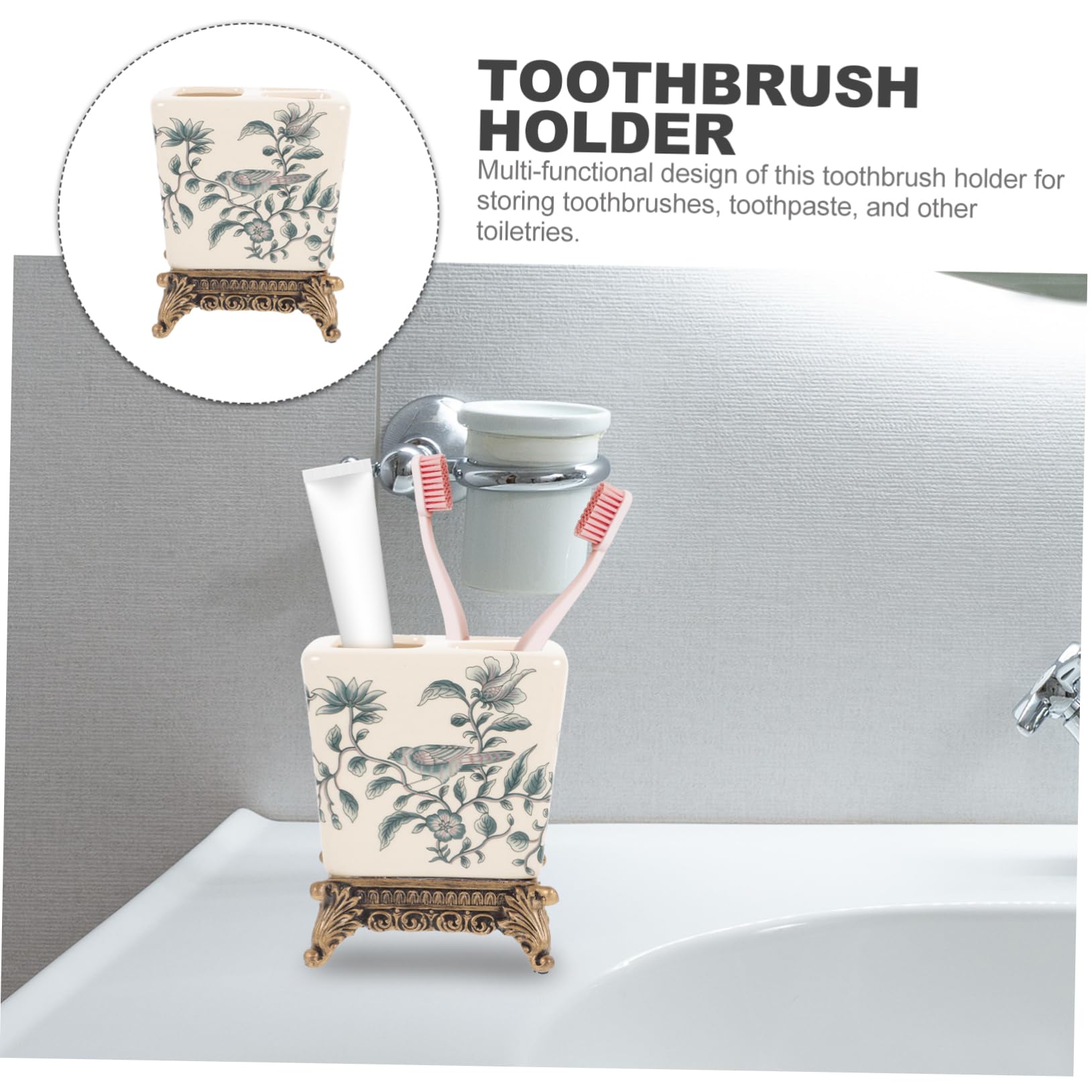 Porta Spazzolini e Resina, Design Vintage Europeo, Supporto Compatto per Bagno di Casa, per Coppie e Famiglie