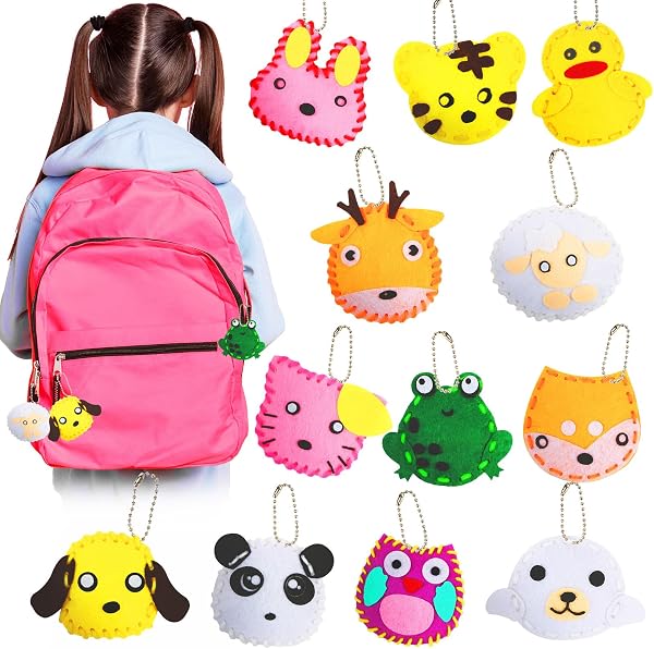 Vicloon First Sewing Kit for Kids, 12-Piece Cute Animal Keychain Sewing Craft Kits, Fun Sewing DIY Kits, Introduction to Sewing Kit for Kids Age 5-12 Learn to Sew Arts and Crafts - 1