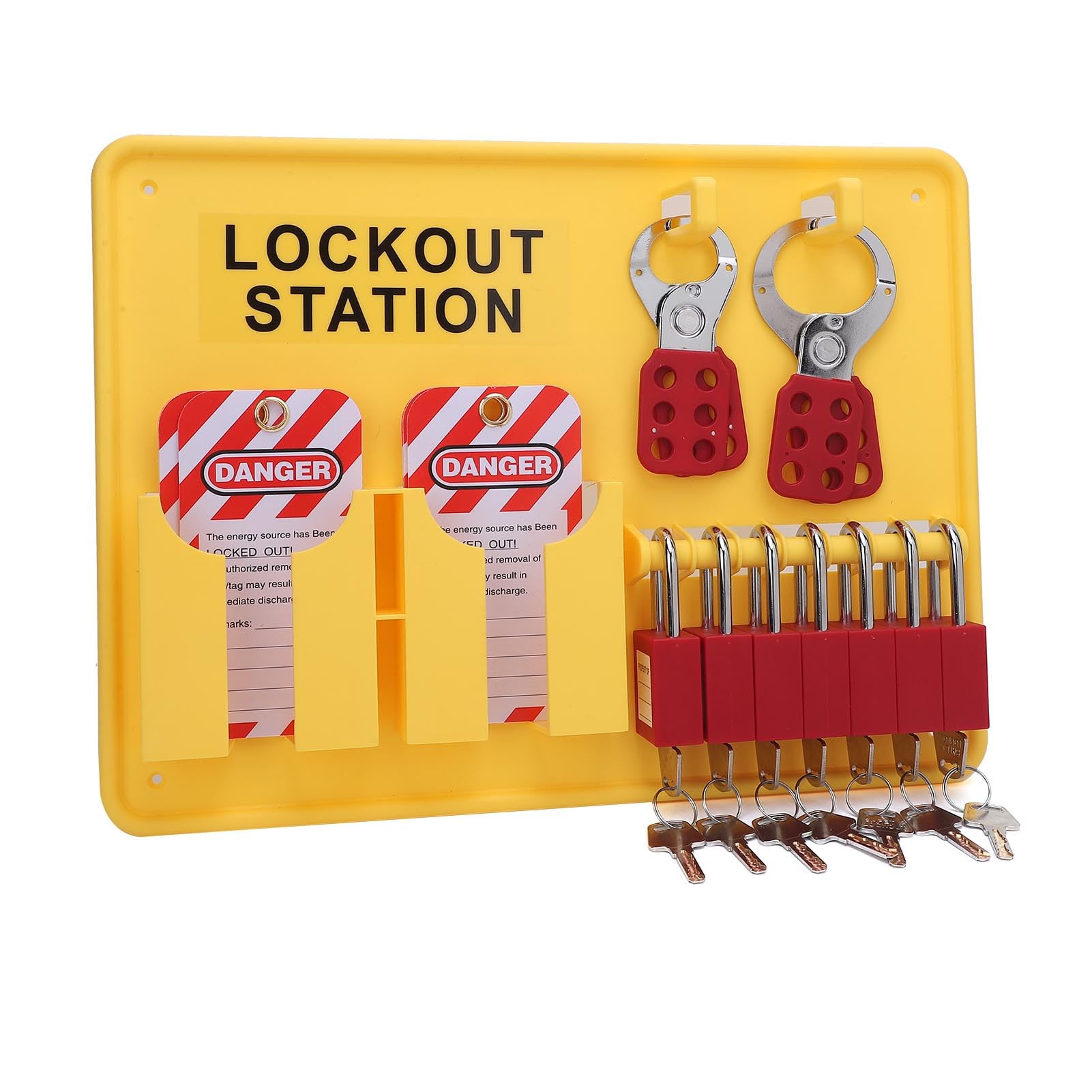 Estación de Bloqueo y Etiquetado Kit Completo de Bloqueo de Seguridad Industrial para Mantenimiento Mecánico PC PADurable Amarillo