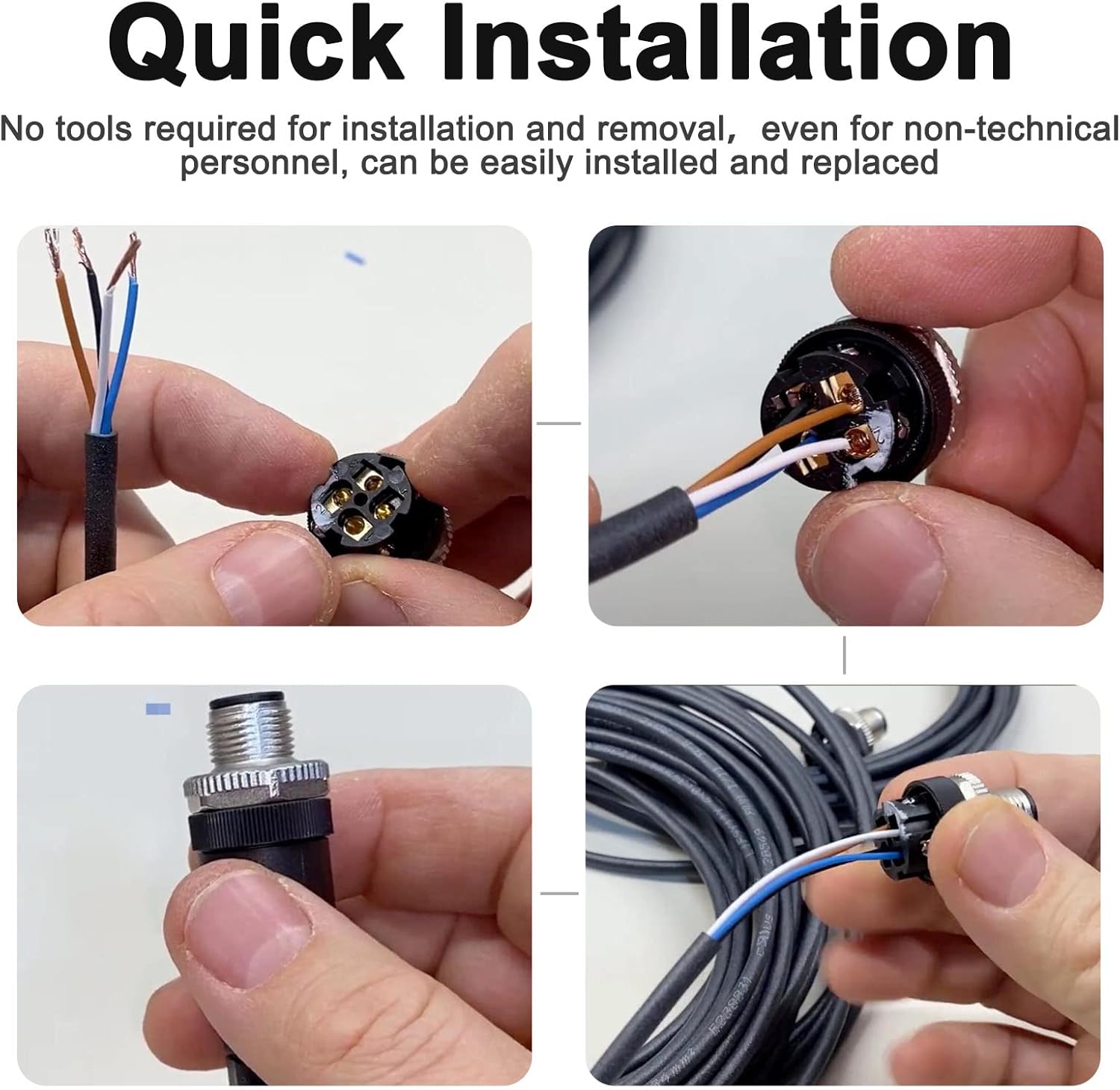 M12 5 Pin Male & Female Socket Panel Aviation Wire Connector,12mm Industrial Circular Connector, Outdoor Waterproof IP67,4 Sets