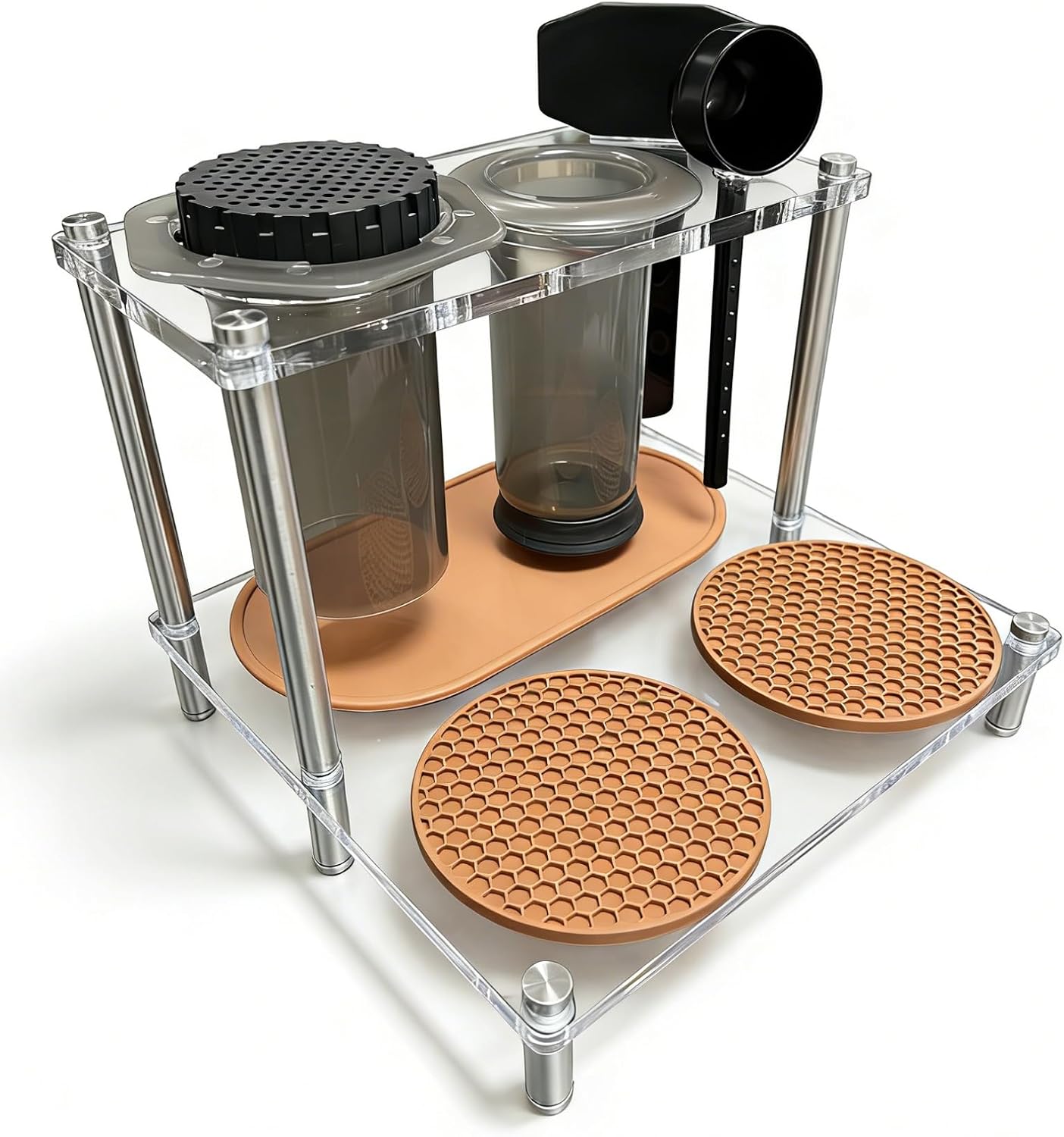 Organizer Stand for AeroPress, Coffee Bar Station, Storage Solution Fits Premium Includes Dripper Mats, 2 Hanging & 2 Placement Spots, Coffee Scale Space (For Premium)