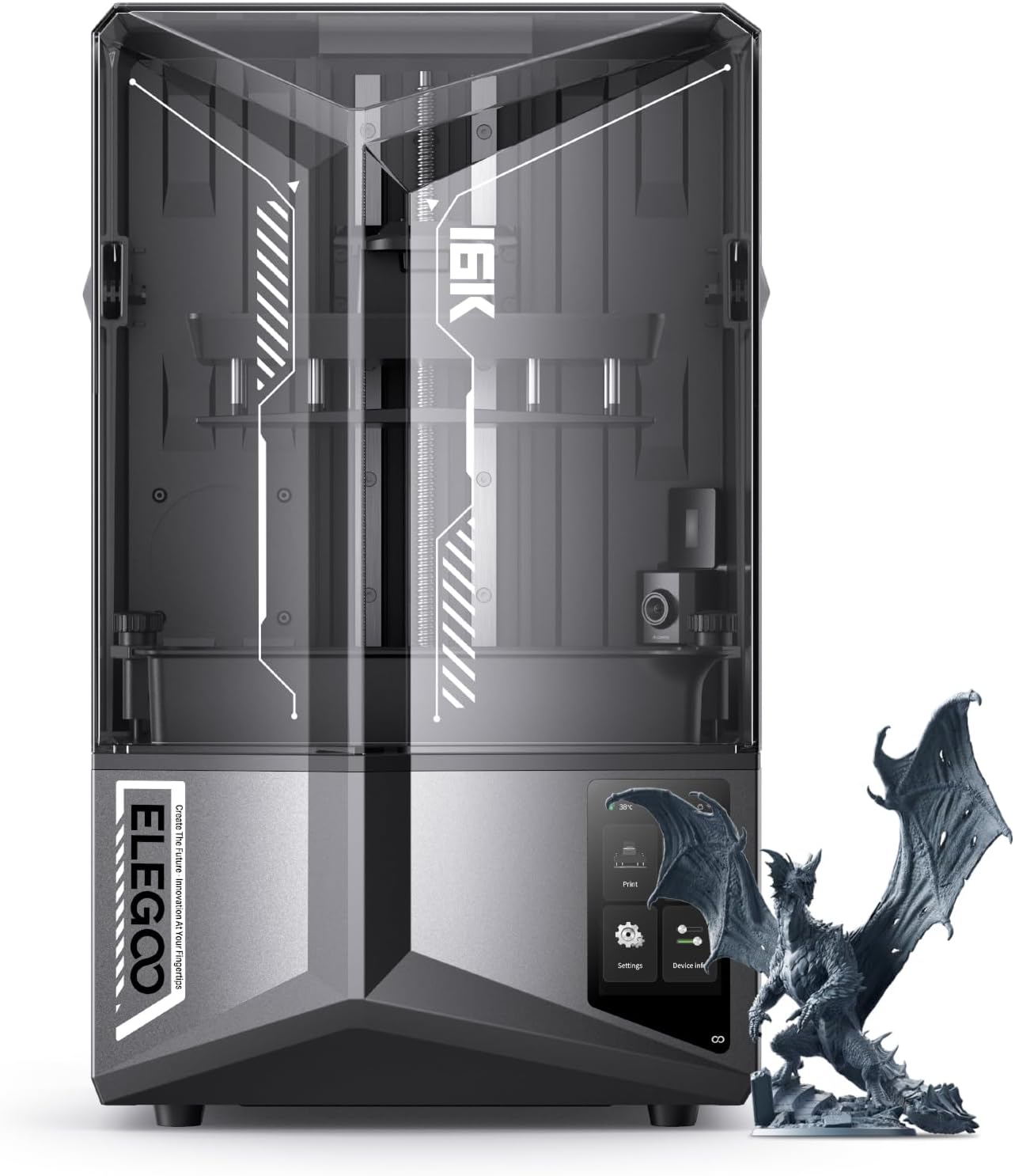 ELEGOO Saturn 4 Ultra 16K Resin 3D Printer with Flip-up Lid, Smart Tank Heating at 30 °C, 150mm/h High Speed Printing, Large Printing Size of 211.68 × 118.37× 220 mm³