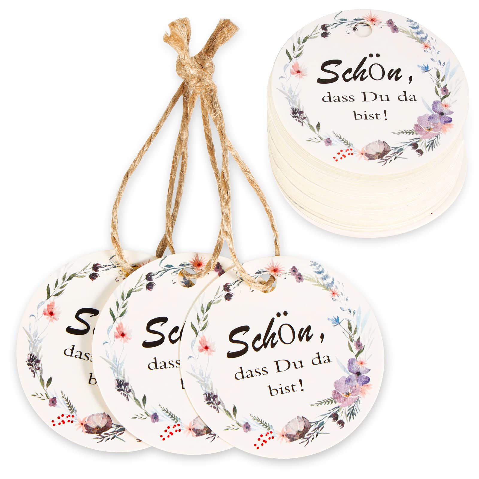 50 Geschenktüten „Schön, Dass Du Da Bist“ – Mit Aufhängern & Band, Salbeigrün, Für Hochzeiten & Feste
