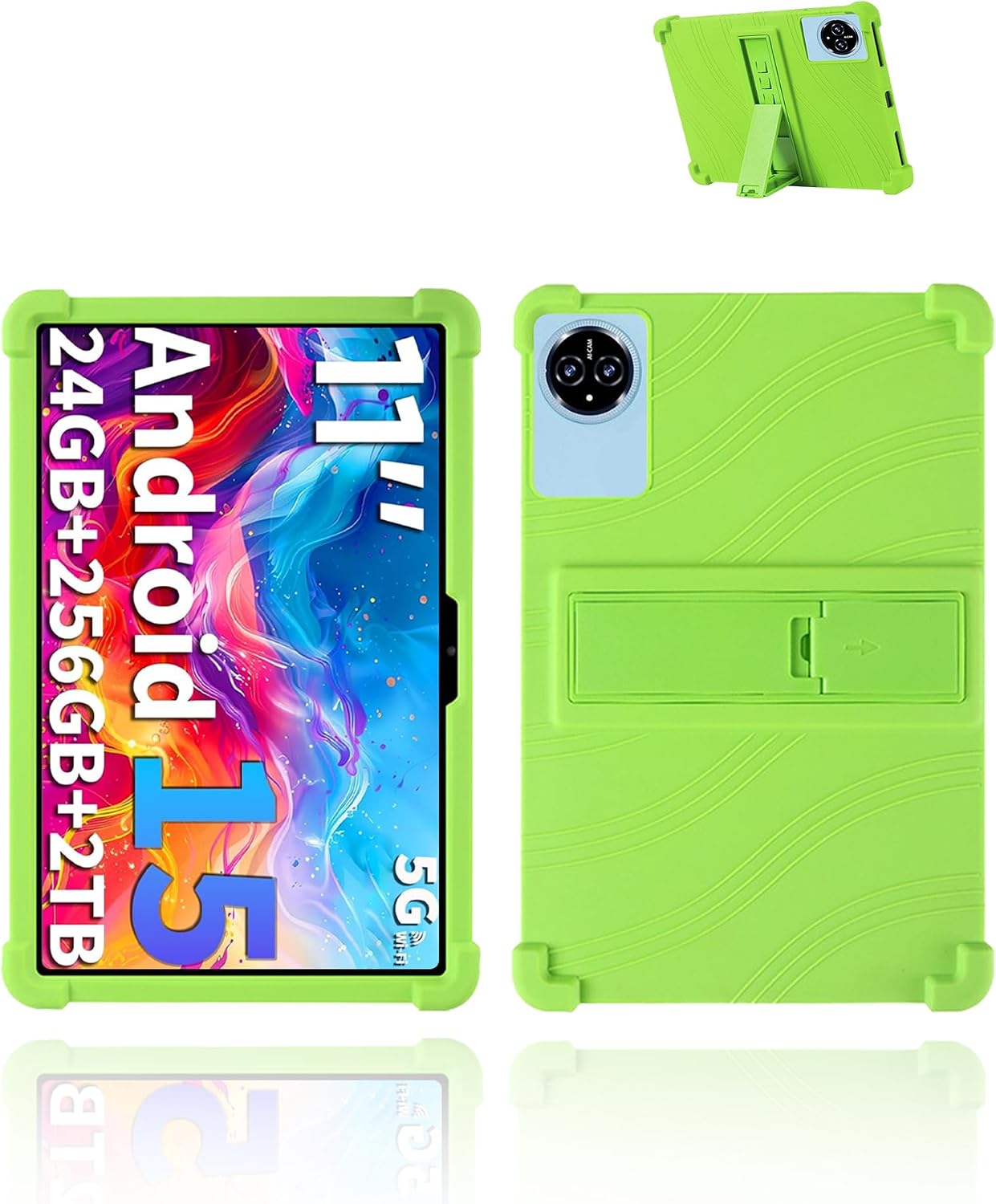 for Relndoo P80 Android 15 Gaming Tablet,11" 2.5K Ultra Clear Display Tablet Model Case,UYRUREL Soft Silicone Adjustable Stand Cover Lightweight Kids Friendly,Green.