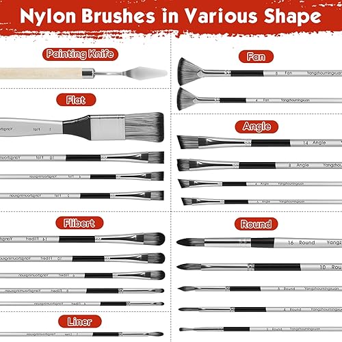 Miniatura 6 de Juego de pinceles de pintura 26 piezas de pinceles de pintura de nailon para niños, adultos y principiantes, serie de artistas profesionales con