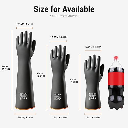 Miniatura 8 de ThxToms Heavy Duty Latex Gloves,Long Rubber Gloves, Chemical Resistant Gloves,Puncture Resistant, Resist Acid,Oil,Alkali, Waterproof for Industrial