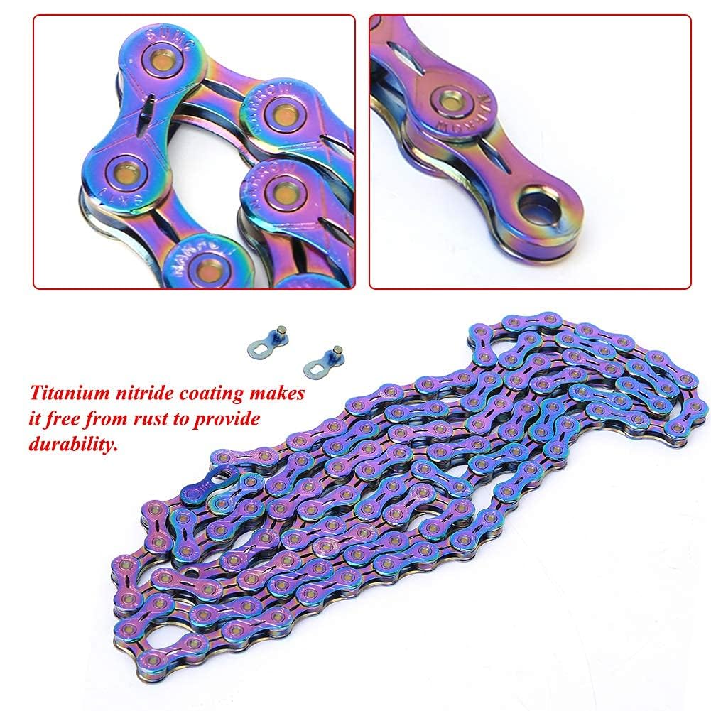 VGEBY Cadena de Bicicleta Colorida Cadena de Bicicleta Acero 9 10 11 12 Velocidades Accesorio de Cadena de Velocidad Variable de Bicicleta para Bicicleta de Carretera de Montaña
