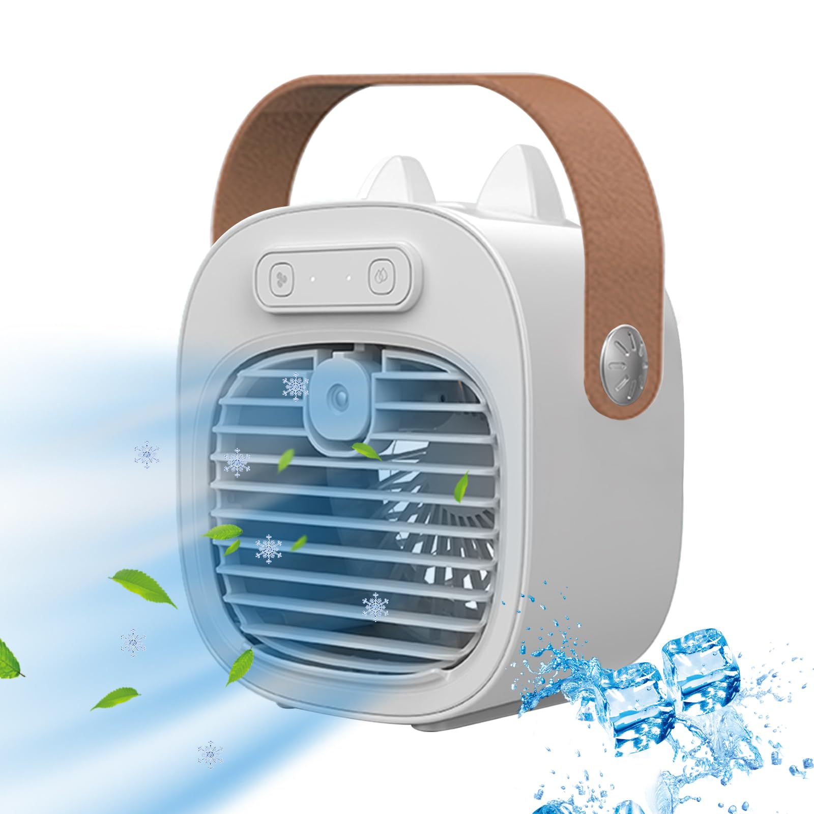 Portable Air Cooler,Mini Air Conditioner USB Rechargeable Air Cooler 3 Speed Modes,Personal Air Conditioner Desktop Ice Fan Humidifier Room Coolers for Bedroom,Office (for plug-in use（with handle）)