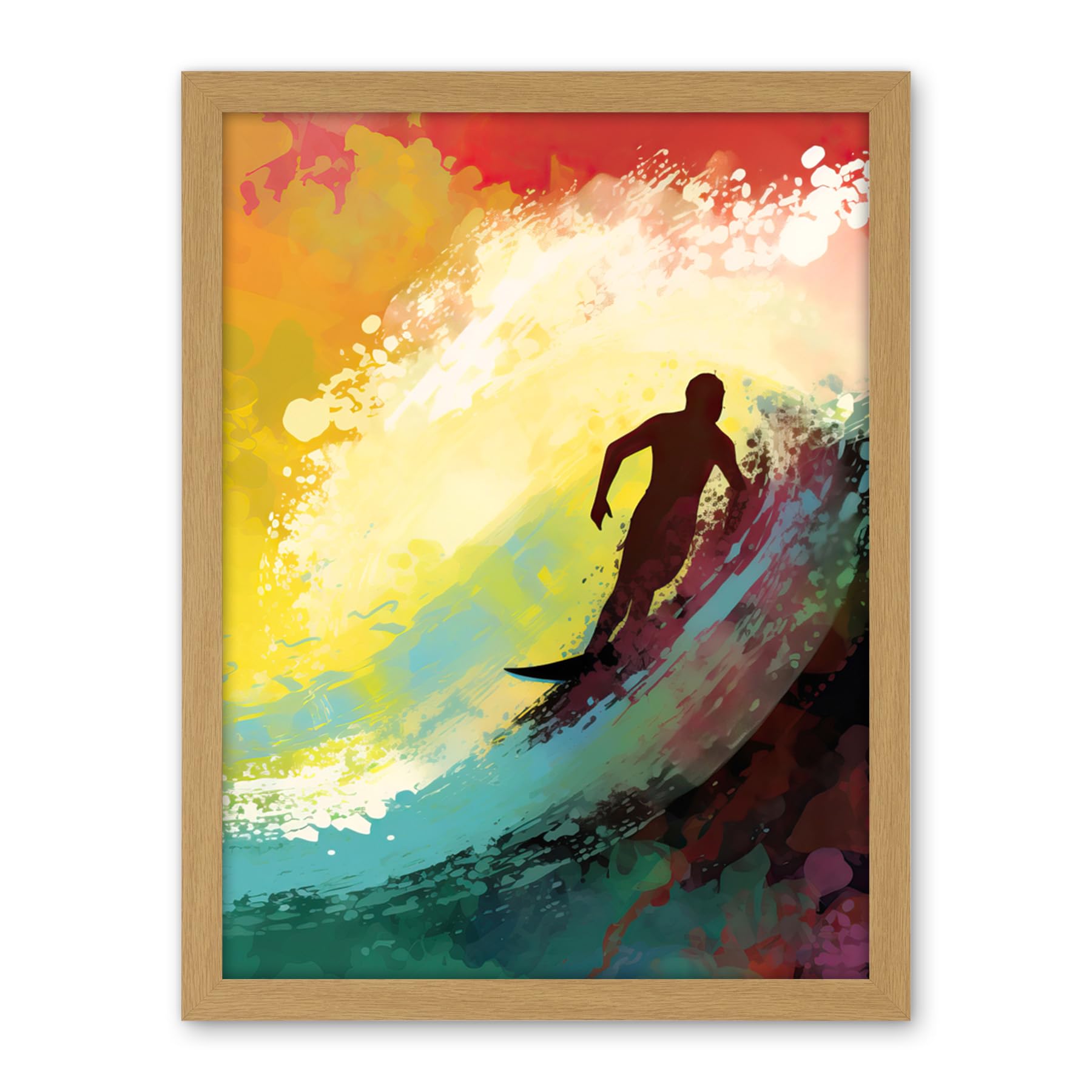 Artery8 The Silhouette of a Surfer Surfing on a Big Wave Artwork Framed Wall Art Print 18X24 Inch