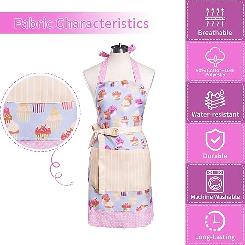 Miniatura 8 de Delantales retro con patrón de flores con bolsillos grandes para mujeres y niñas, cocina, panadería, regalo de madre