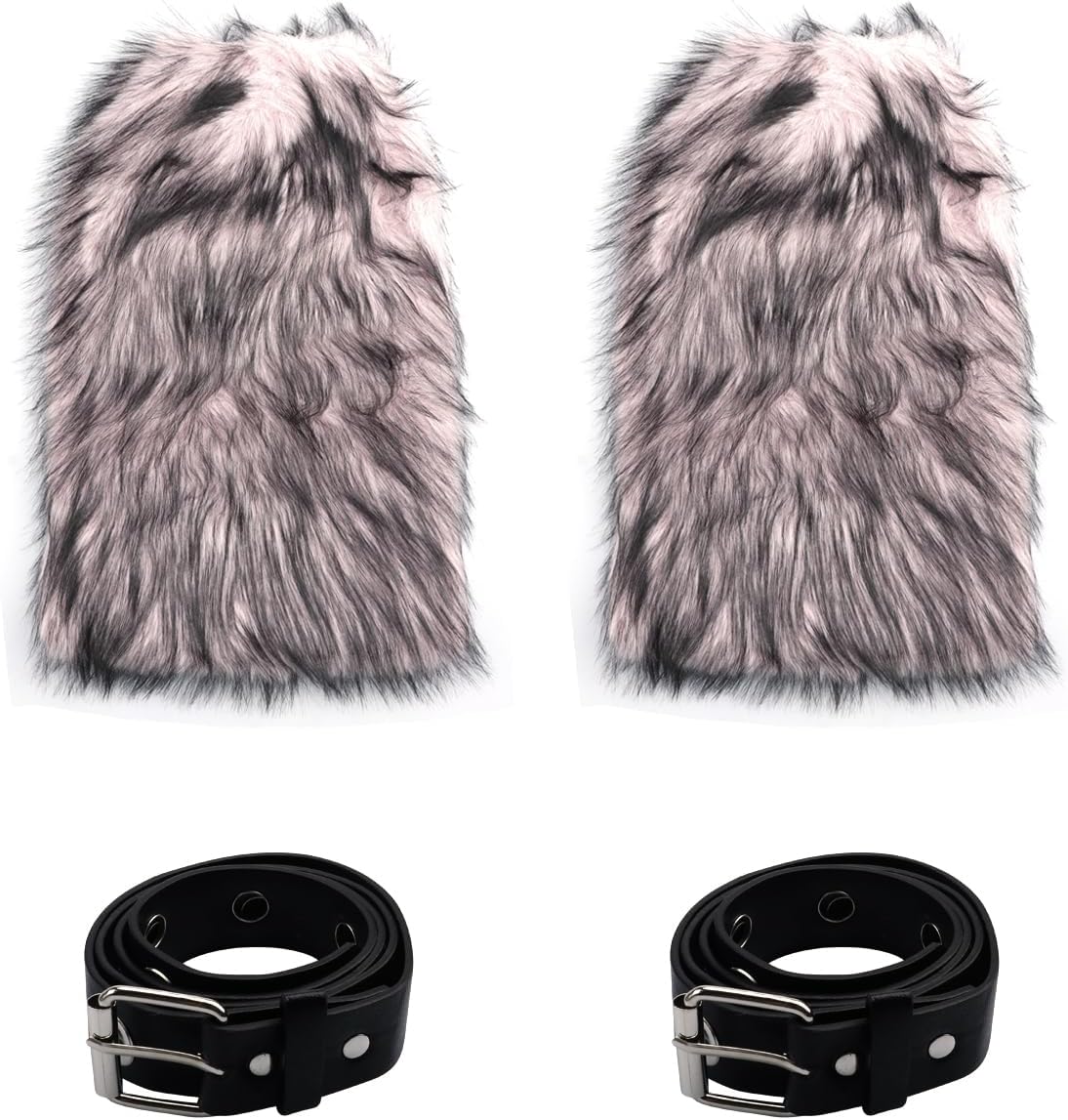 BOLLEY JOSS Womens Girls Y2k Leg Warmers Faux Fur Leg Sleeve with PU Leather Belt Boot Socks Punk Grunge Socks