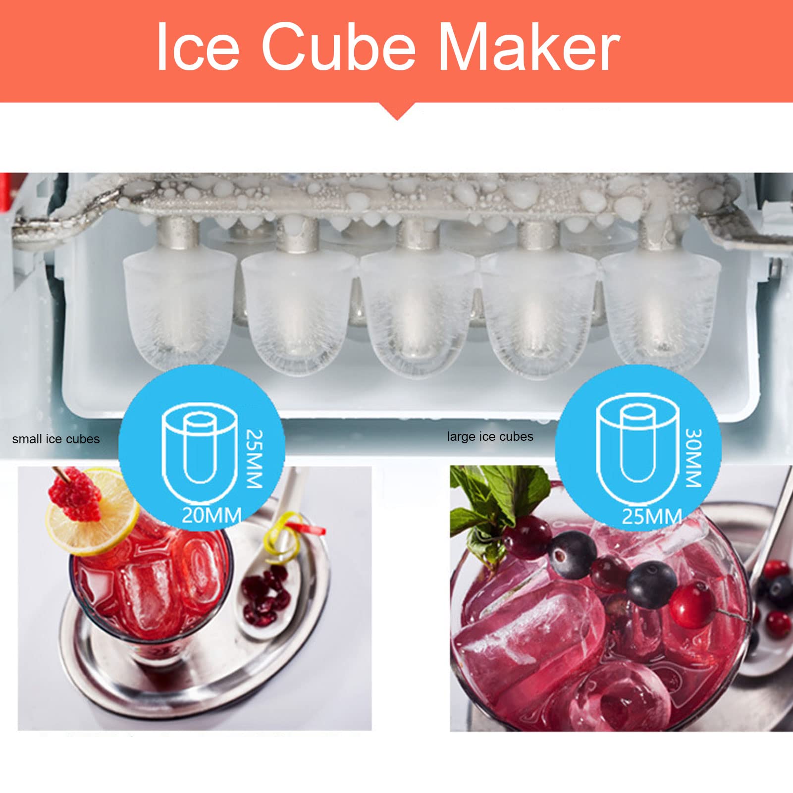 Máquina Para Fabricar Hielo Para Encimera, 9 Cubos En Un Ciclo De 8 Minutos, Práctica Para Bares Domésticos, Oficinas Y Más(Eu plug 220V)
