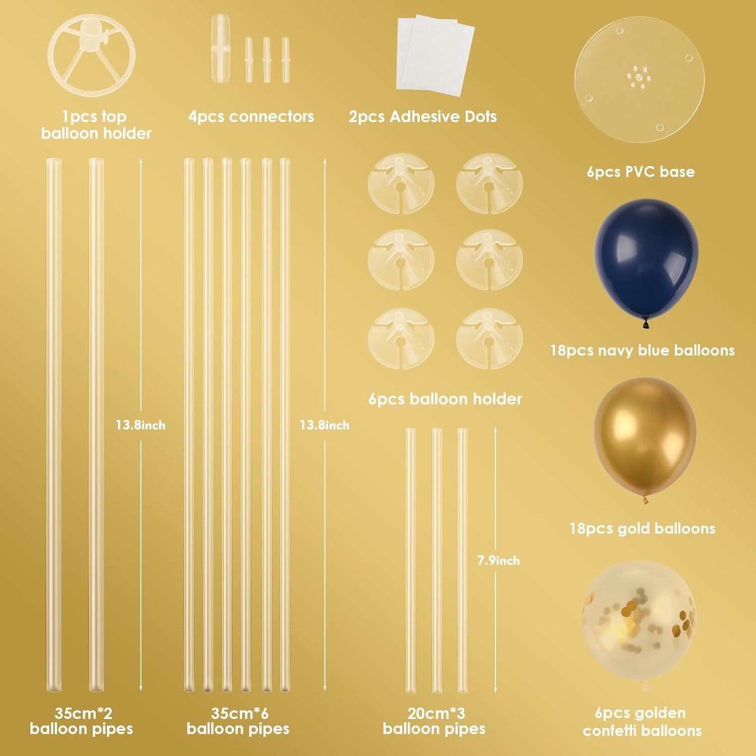 6 Sets Balloon Stand Kits, Balloon Sticks with Base for Table Centerpieces Graduation Birthday Baby Shower Gender Reveal Party Decorations(Navy&Gold) - Image 3