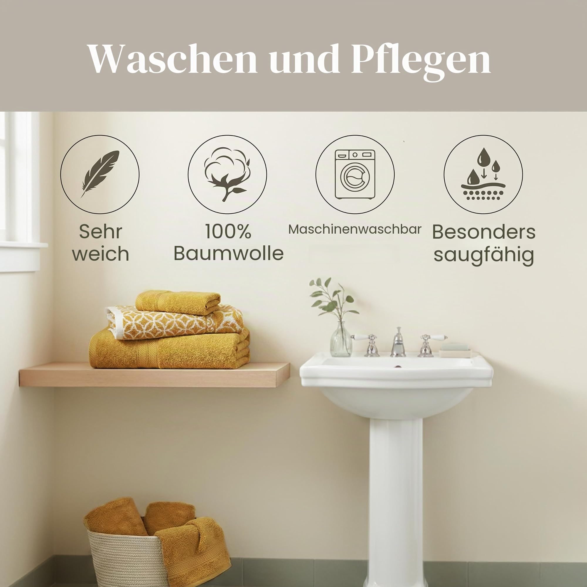 Modern Threads Trefoil Filigran 6er-Handtuch-Set, 100% Baumwolle, Wendedesign mit garngefärbtem Jacquard, 2 Bade-, 2 Handtücher, 2 Waschlappen, saugfähig, schnelltrocknend, weich und langlebig, Gold