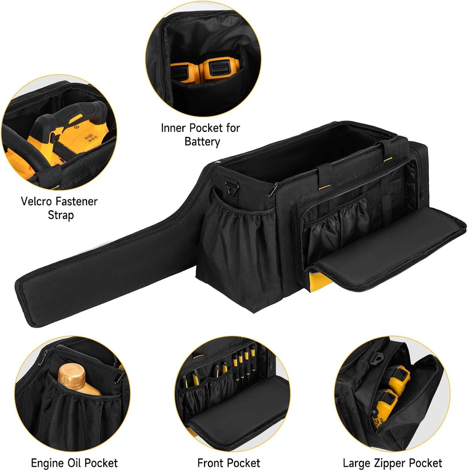 Chainsaw Carrying Case, Waterproof Foldable Chainsaw Storage Bag Compatible with Greenworks, Dewalt, EGO Power+ 14''/16''/18'' Chainsaws and Cordless Chainsaw, Black&Yellow