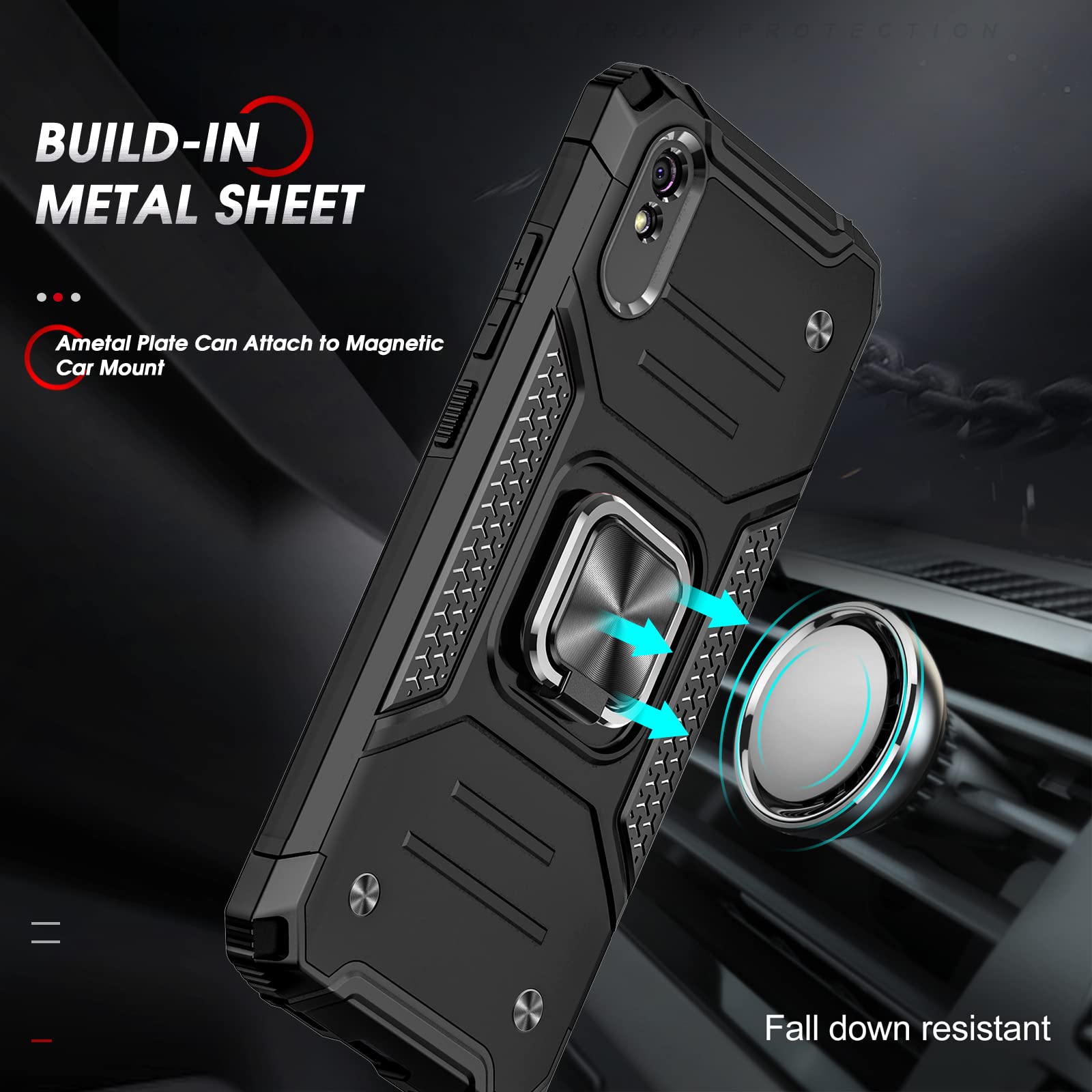 Max Power Digital Cover per Xiaomi Redmi 9A/Redmi 9AT con Girevole Anello 360 Gradi Custodia Magnetica Antiurto Rigida Resistente Protettiva Case