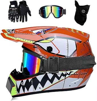 Unisex Motocross Helmet, Youth Kid Full-Face MTB Off Road Street ATV Motorbike Helmet, Downhill BMX Enduro Quad Dirt Bike Crash Helmet Protective Gear, with Goggles Gloves Mask
