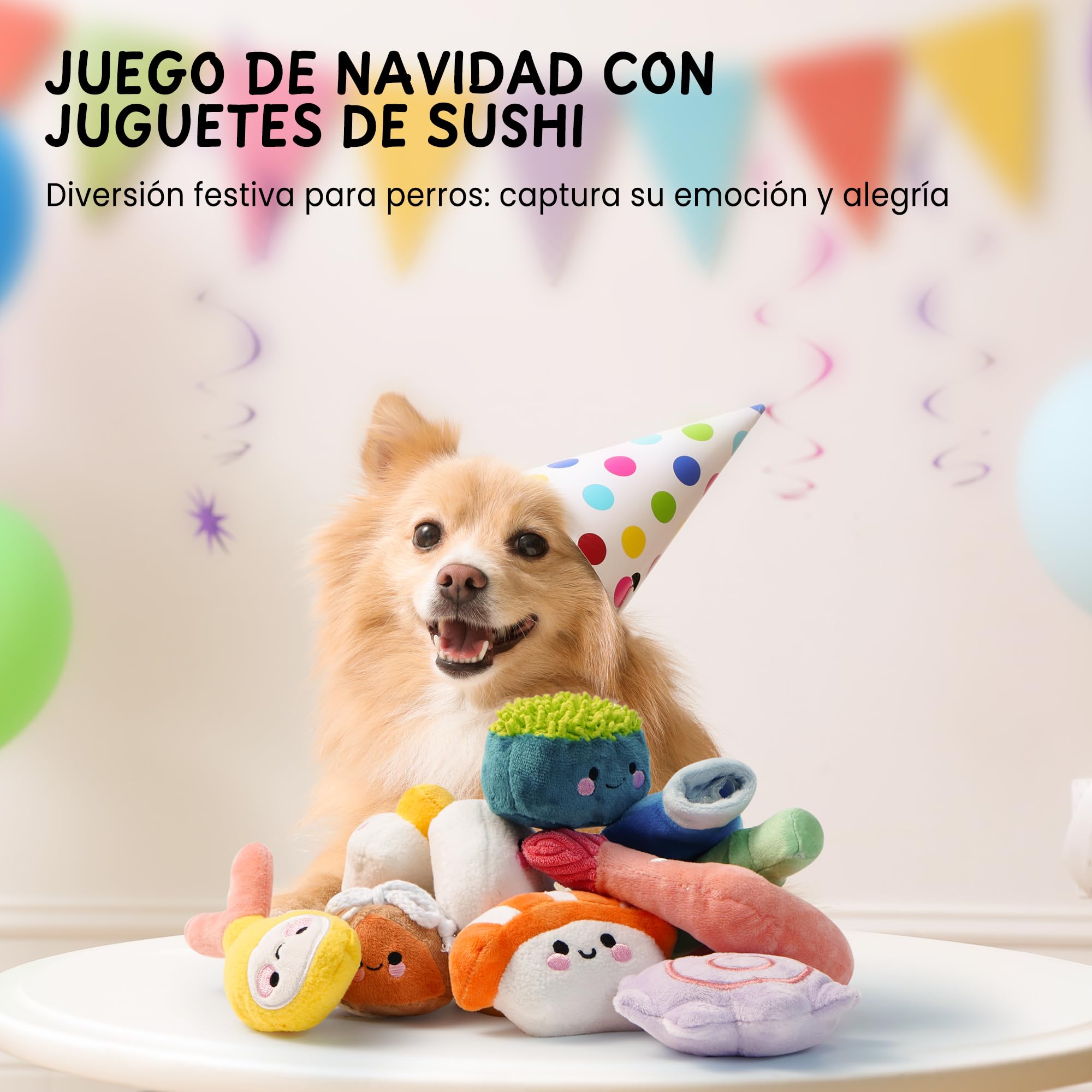 Nocciola 10 Piezas Juguetes de Sushi para Perros Pequeños, Peluches Divertidos con Bolsa, Juguetes de Perro de Peluche con Sonido para Perros Pequeños y Medianos, Premio de Cumpleaños para Perros