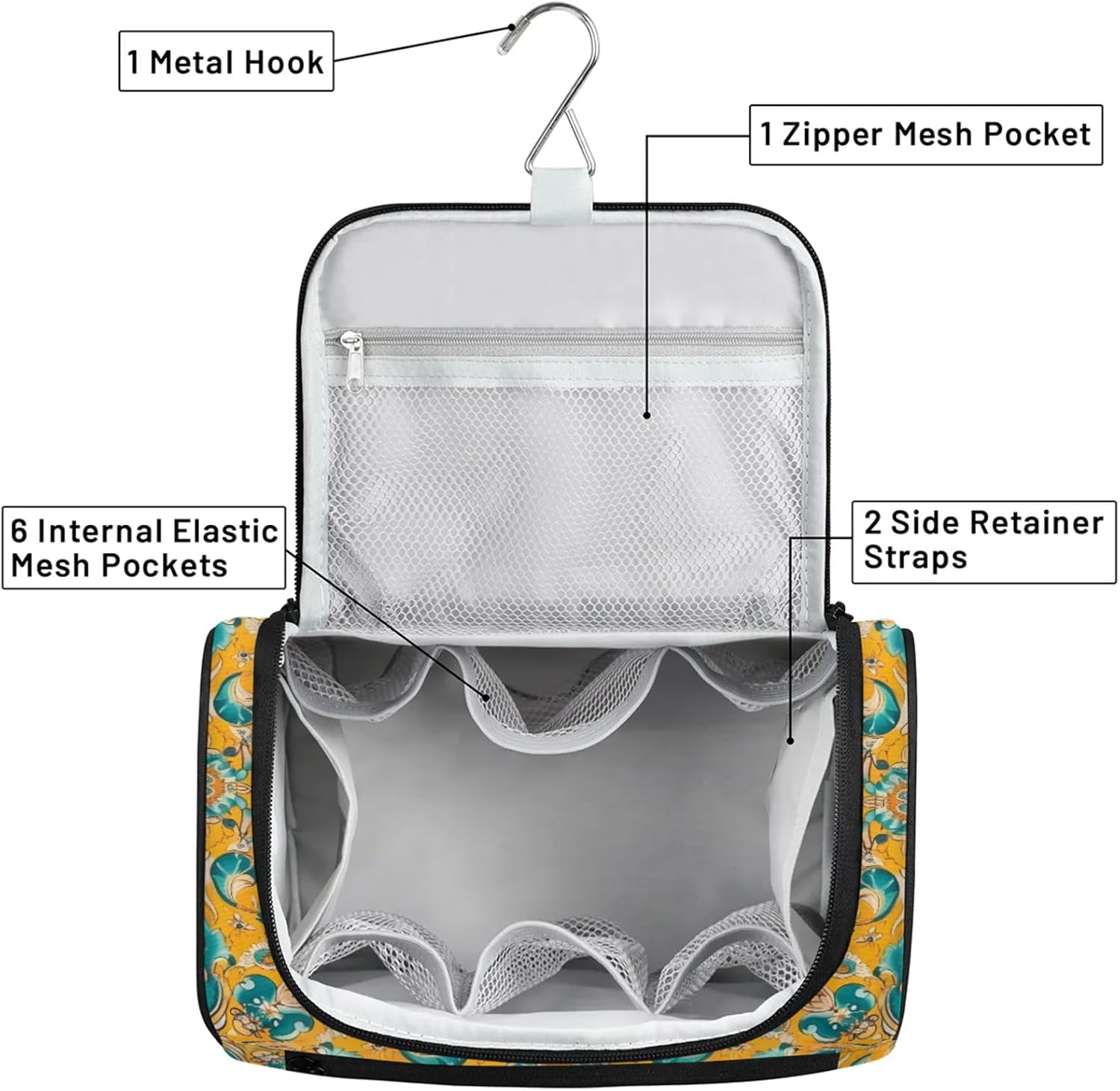 cfpolar Toiletry Bag for Women, Mandala Art Flower Hanging Travel Toiletry Bag, Water-resistant Cosmetic Makeup Organizer for Toiletries and Cosmetics, Bathroom Shower Bag with Handle and Hook