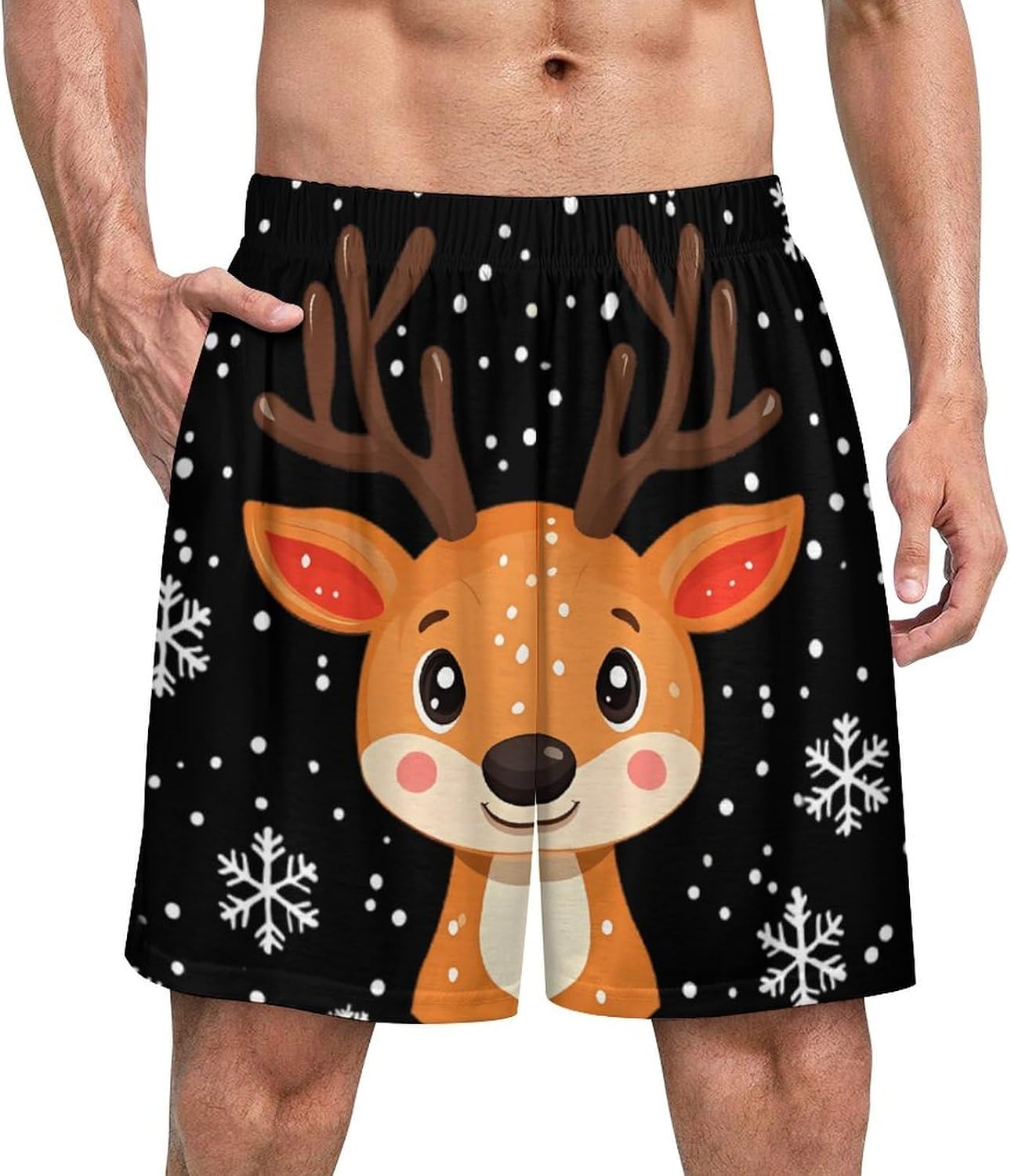 Cute Cartoon Deer Men's Pajamas Shorts Casual Pajama Bottom Nightwear Pants Lounge Sleepwear