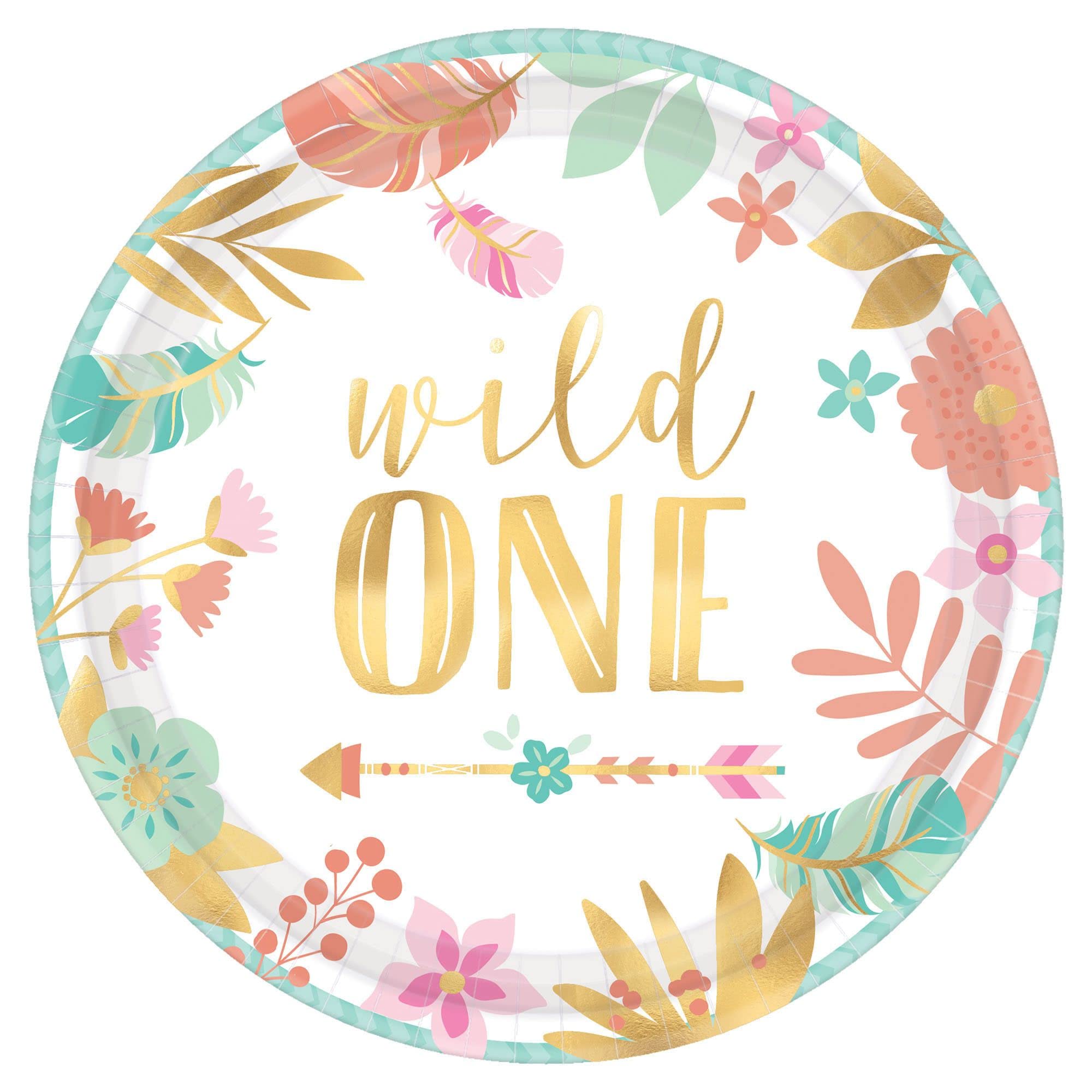 Amscan Boho 1st Birthday Girl Round Paper Plates - 7" Pack of 8