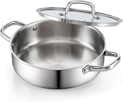 Cook N Home Classic 4 Quart Tri-Ply Clad Stainless Steel Saute Pan, 10.5 Inch Deep Frying Pan with Lid, Induction Skillet Pan Everyday Pan, Dishwasher & Oven Safe