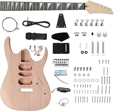 DIY Guitar Kit with Mahogany Body, Premium Fingerboard and Maple Neck, 6 String DIY Electric Guitar Kit with Unique Design, Easy Installation Equipment to Build Your Own Guitar