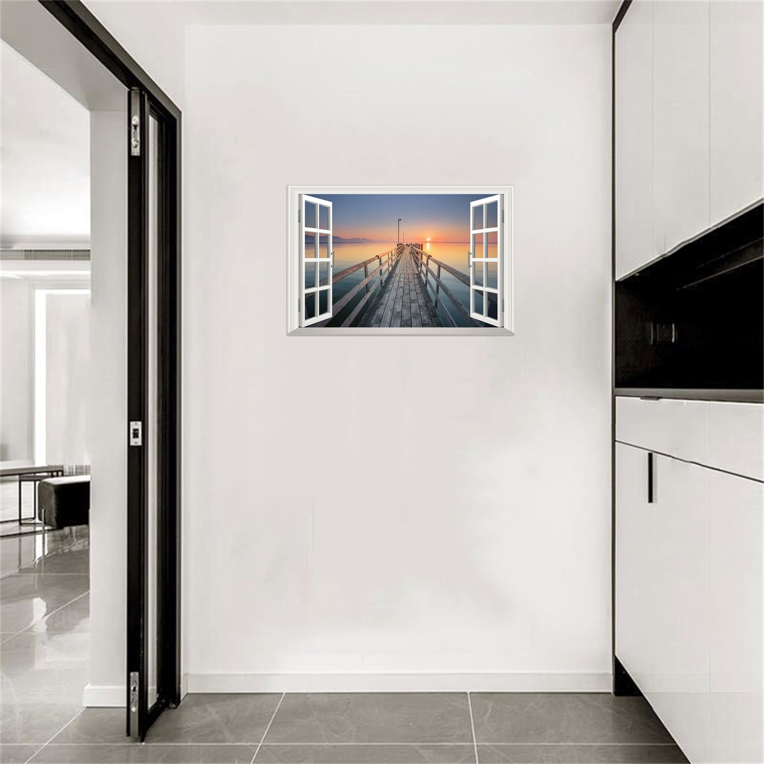 SDYSKKUG Fensterblick Landschaftsbilder. Meer Brücke Sonnenuntergang. Leinwand Wanddekoration Bild. Wandbild für Wohnzimmer Badezimmer 120x80cm Ungerahmt