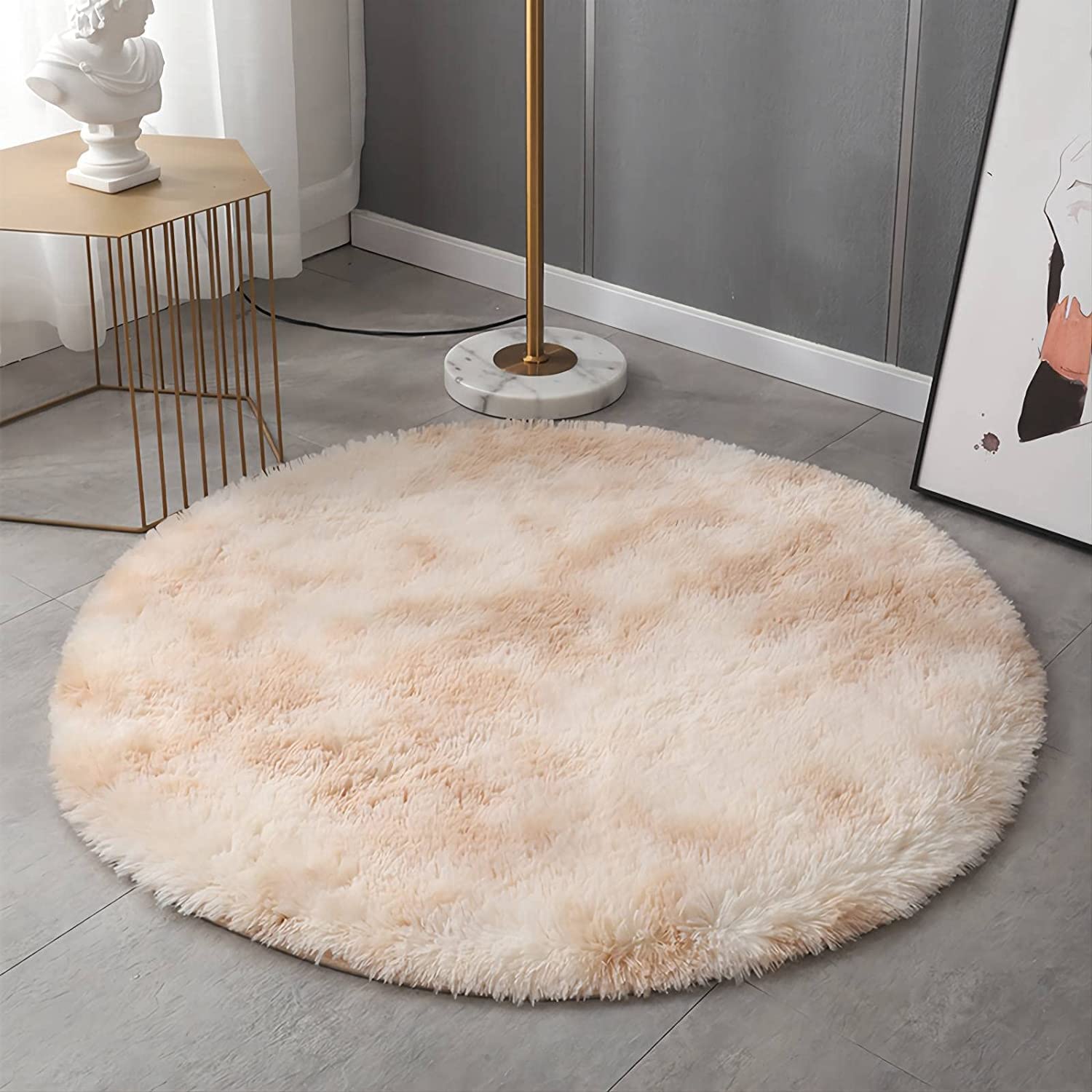 Tenekee Round Rugs for Bedrooms Fluffy Living Room Circle Area Rug Soft Shaggy Carpet for Kids Room Floor Mat (Khahi white, 120cm) - Image 4
