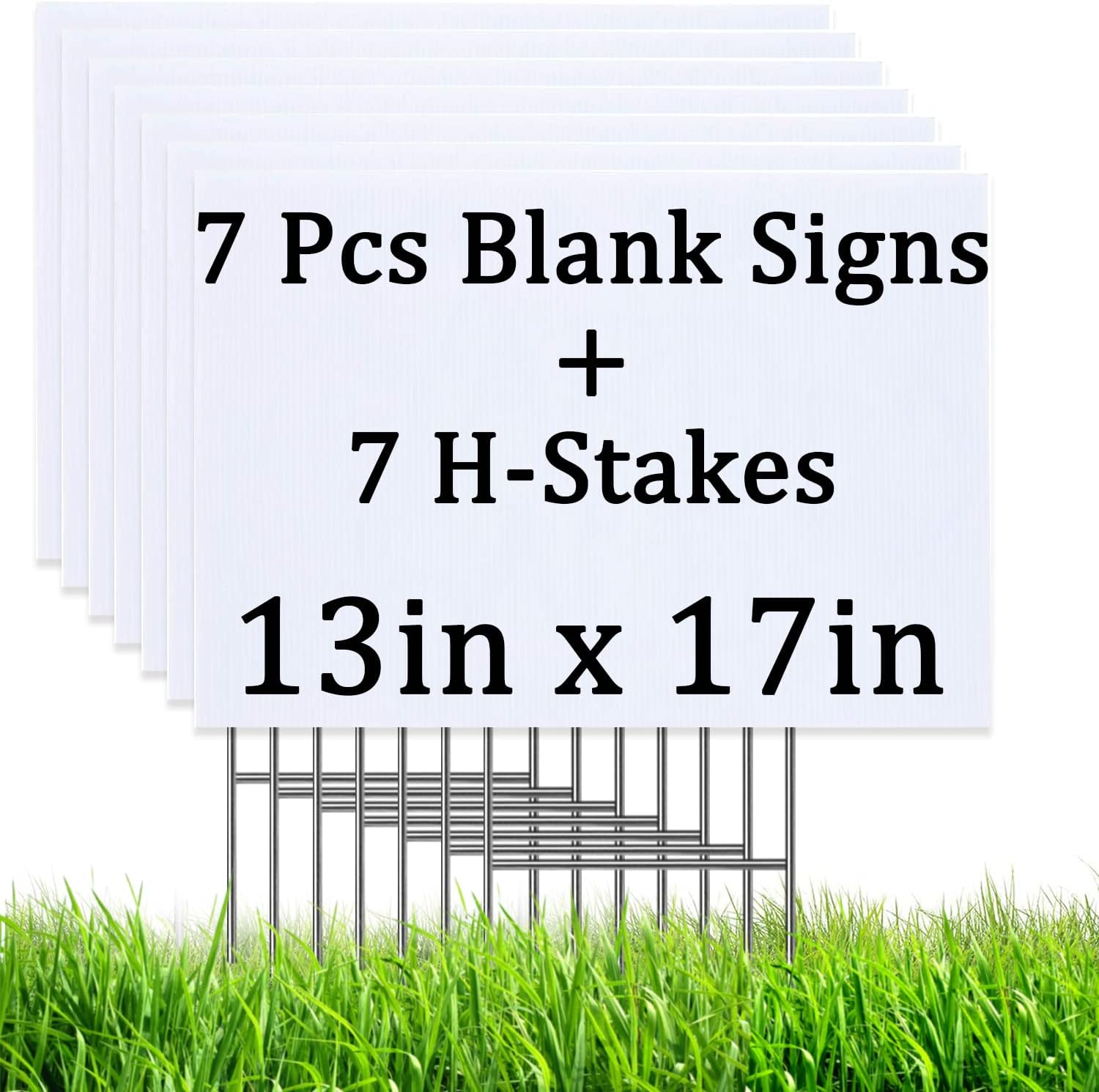 7 PCS Blank Yard Signs with H Metal Stakes, 13 x 17 Inches White Corrugated Plastic Garden Lawn Signs for Happy Birthday, Outdoor Garage Sales, Rent, Construction, Graduations, Guidepost Decorations